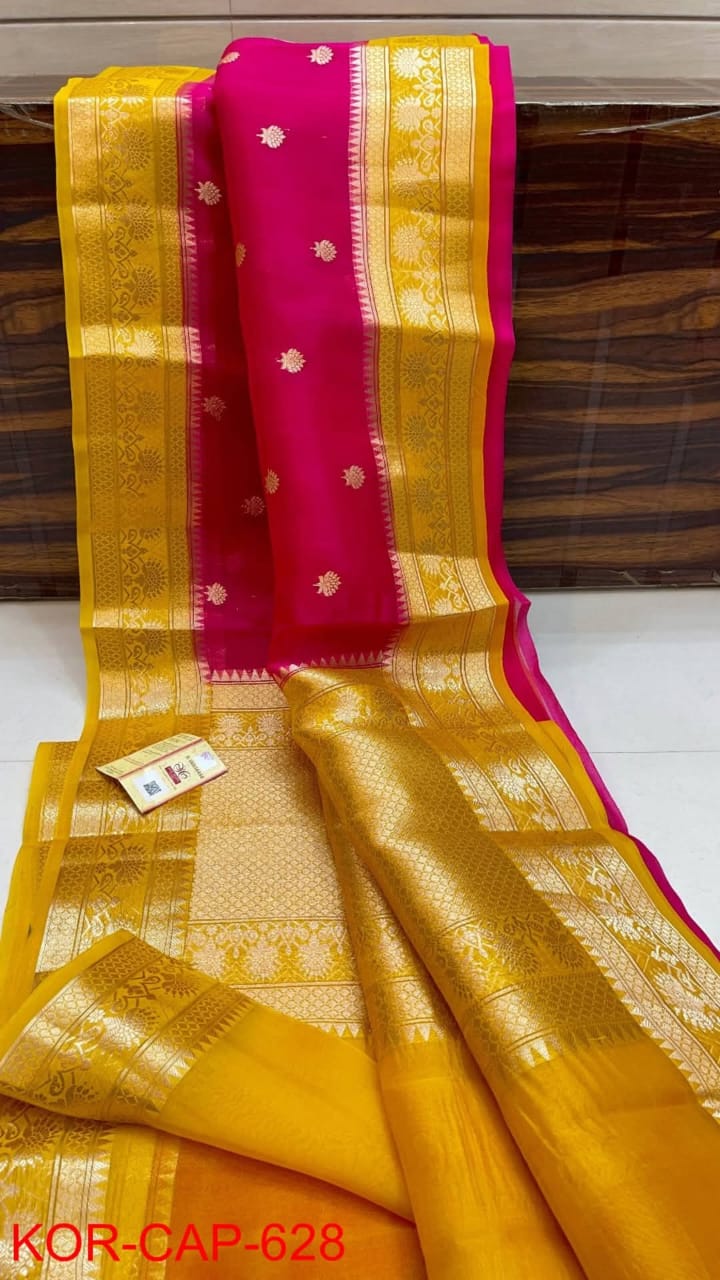 Banarasi Kora Organza Dybel Booti Saree