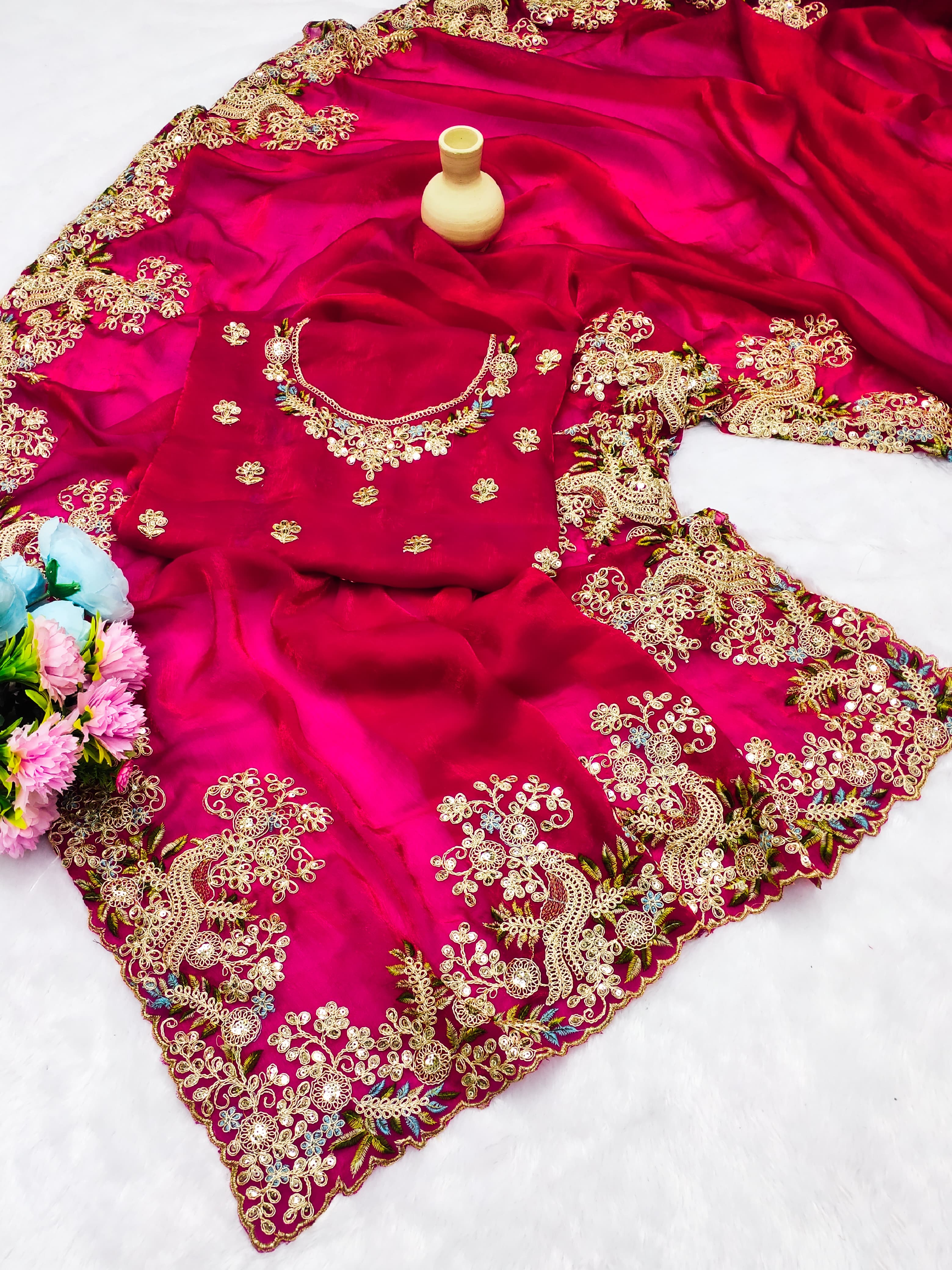 Premium Space Silk Saree with Bird Design Border