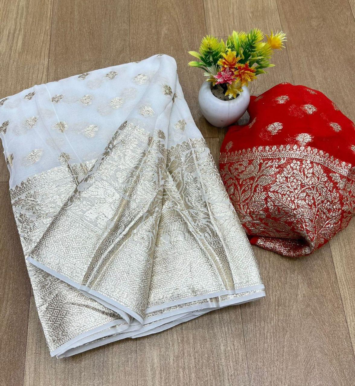 Viscose georgette saree with blouse piece