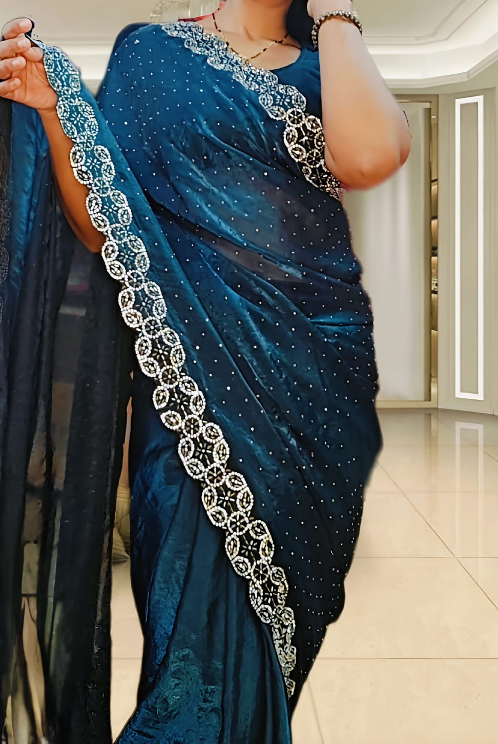 Space silk sari with beautiful and unique zarkan work at the border