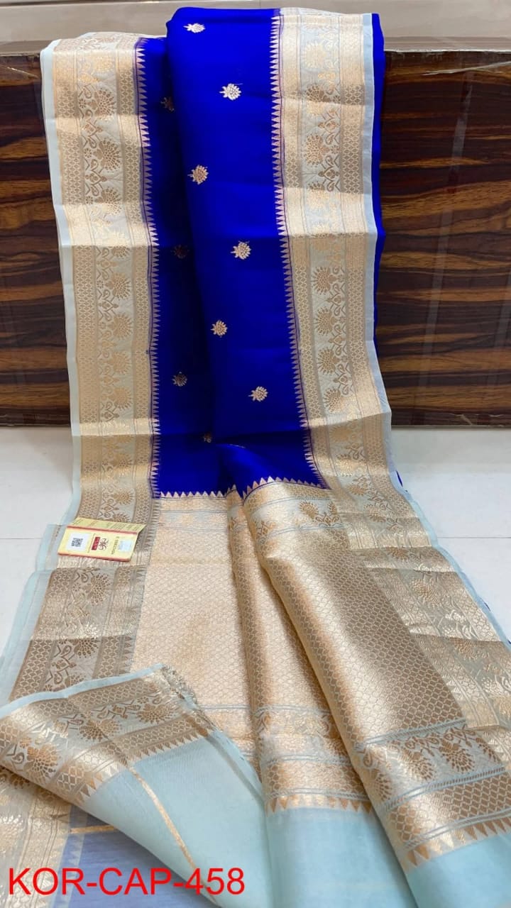 Banarasi Kora Organza Dybel Booti Saree