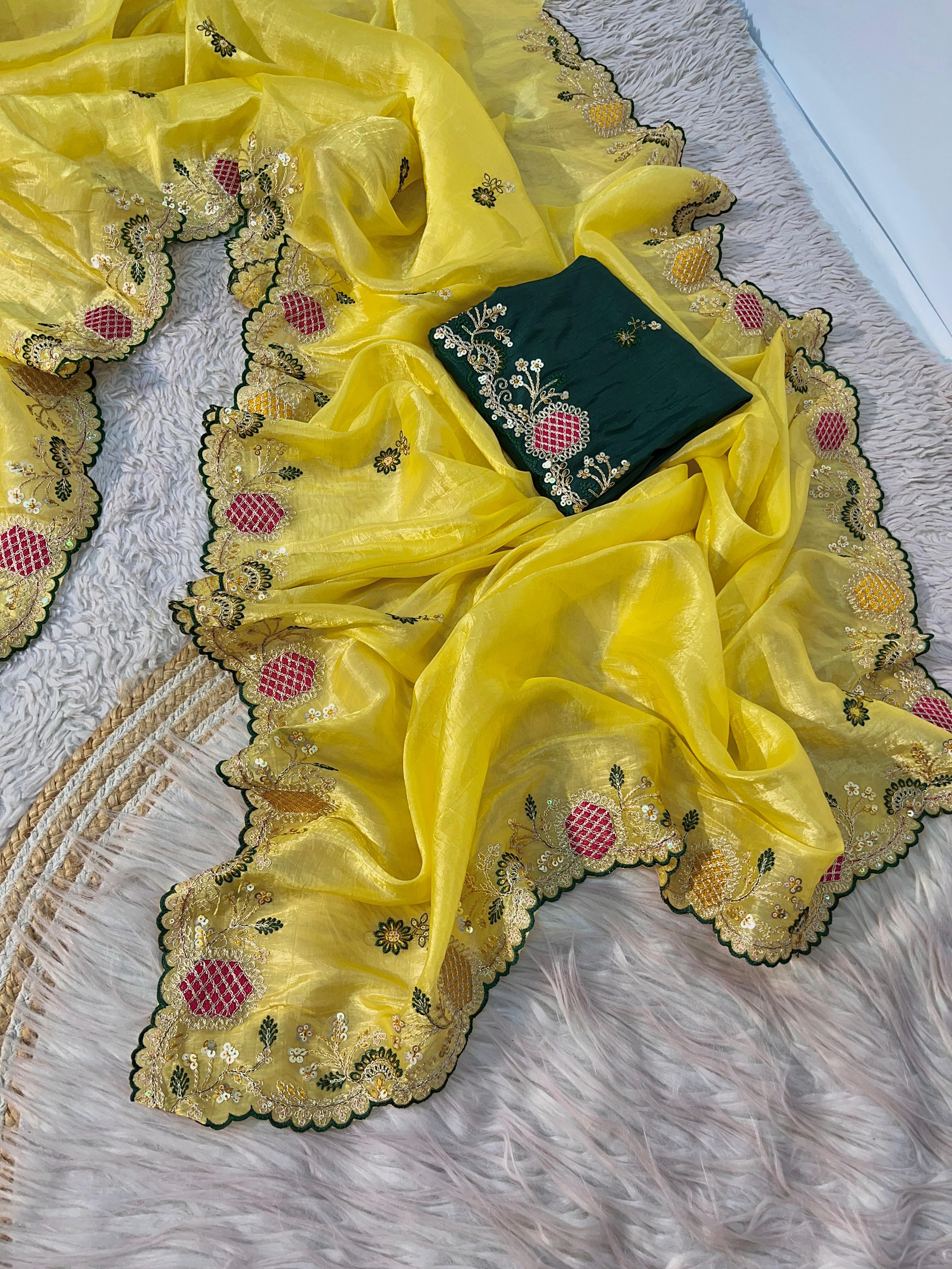 Soft shiny silver organza crush saree