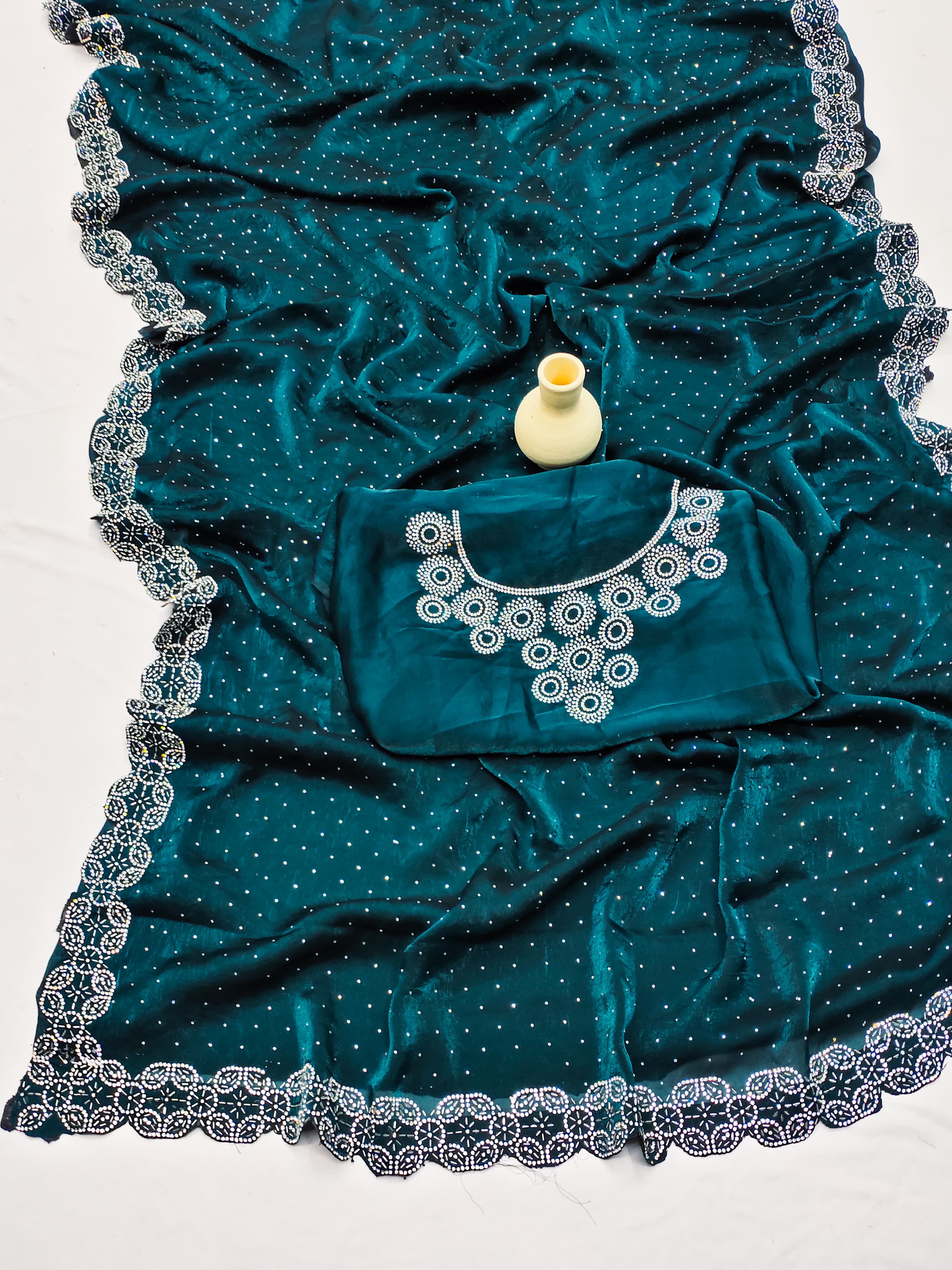 Space silk sari with beautiful and unique zarkan work at the border