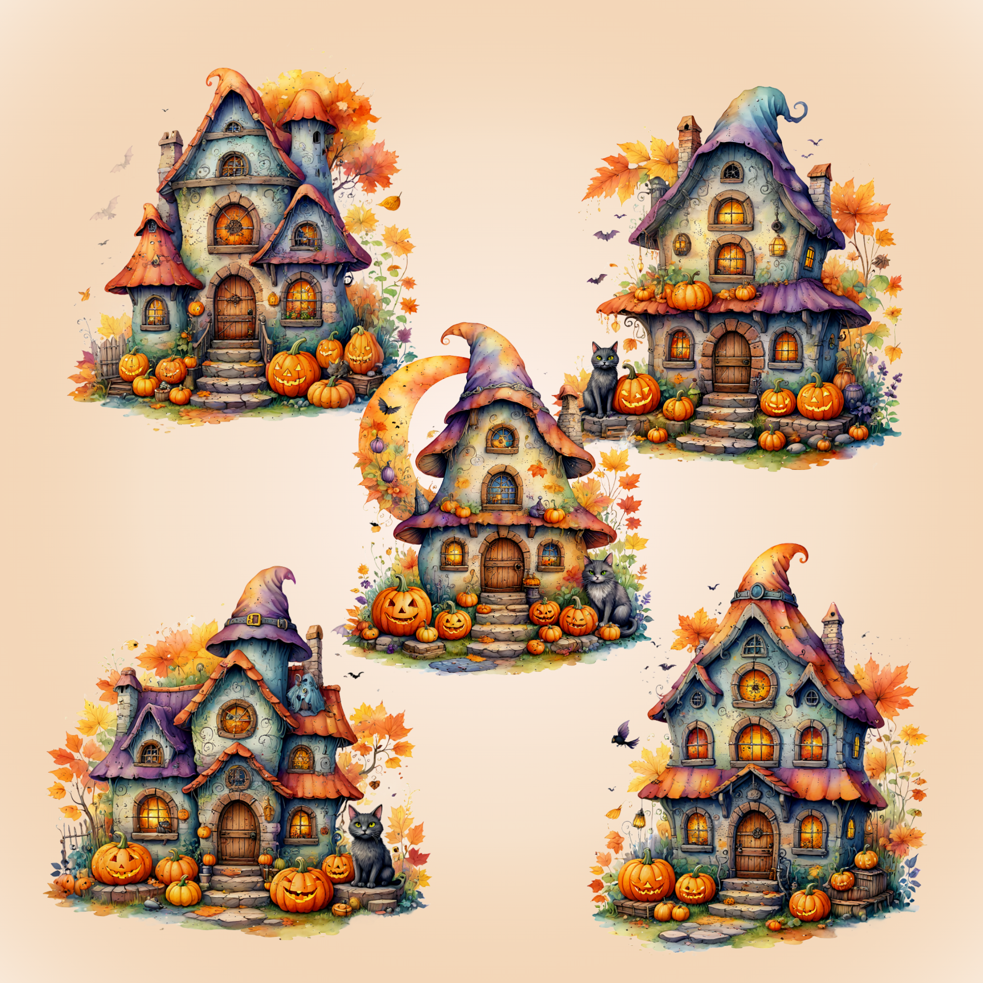 Enchanted Spooky Houses Clipart,Halloween & Fantasy Crafts, halloween cliparts