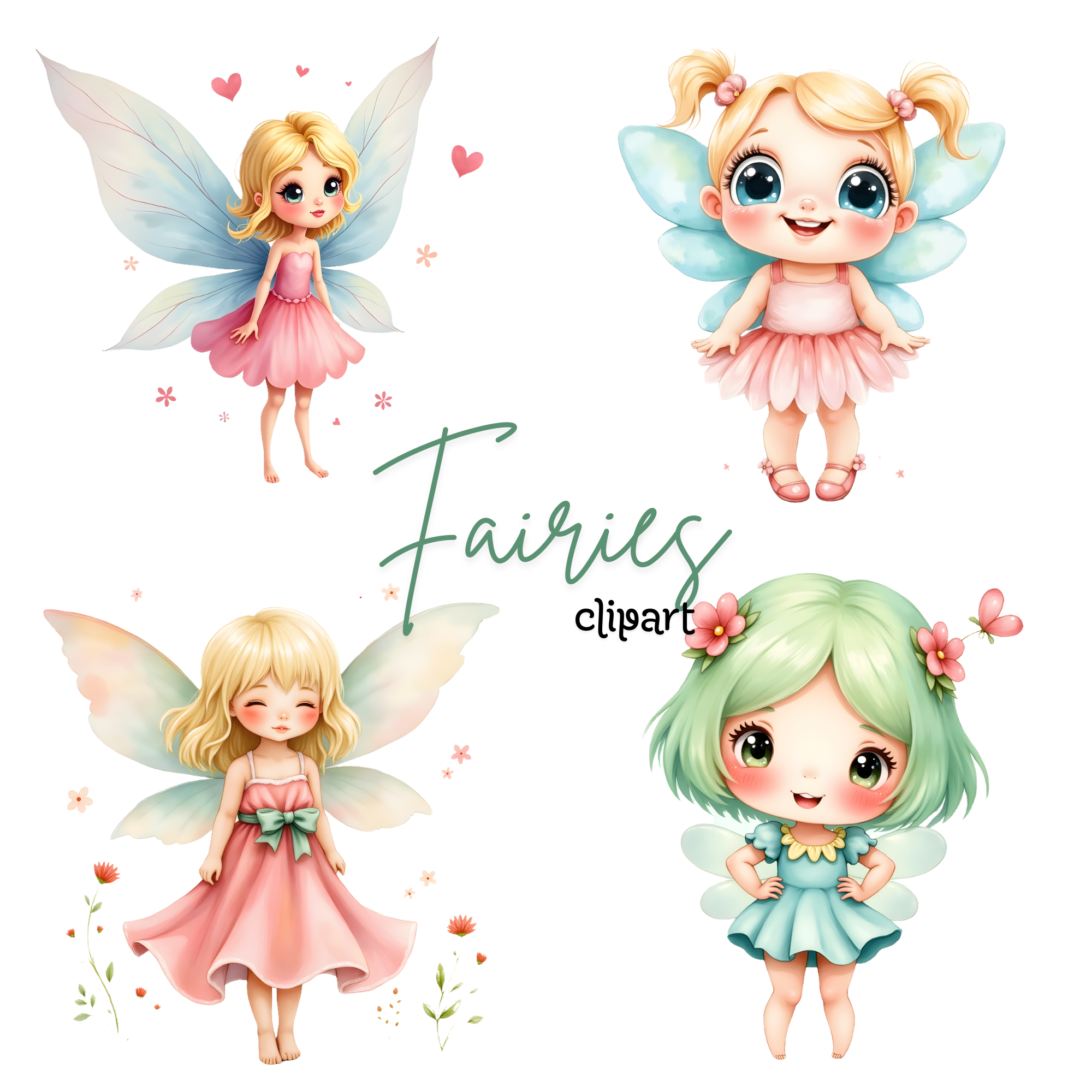 Enchanted Fairies Clipart Bundle | Magical Digital PNG, fairy clipart watercolor