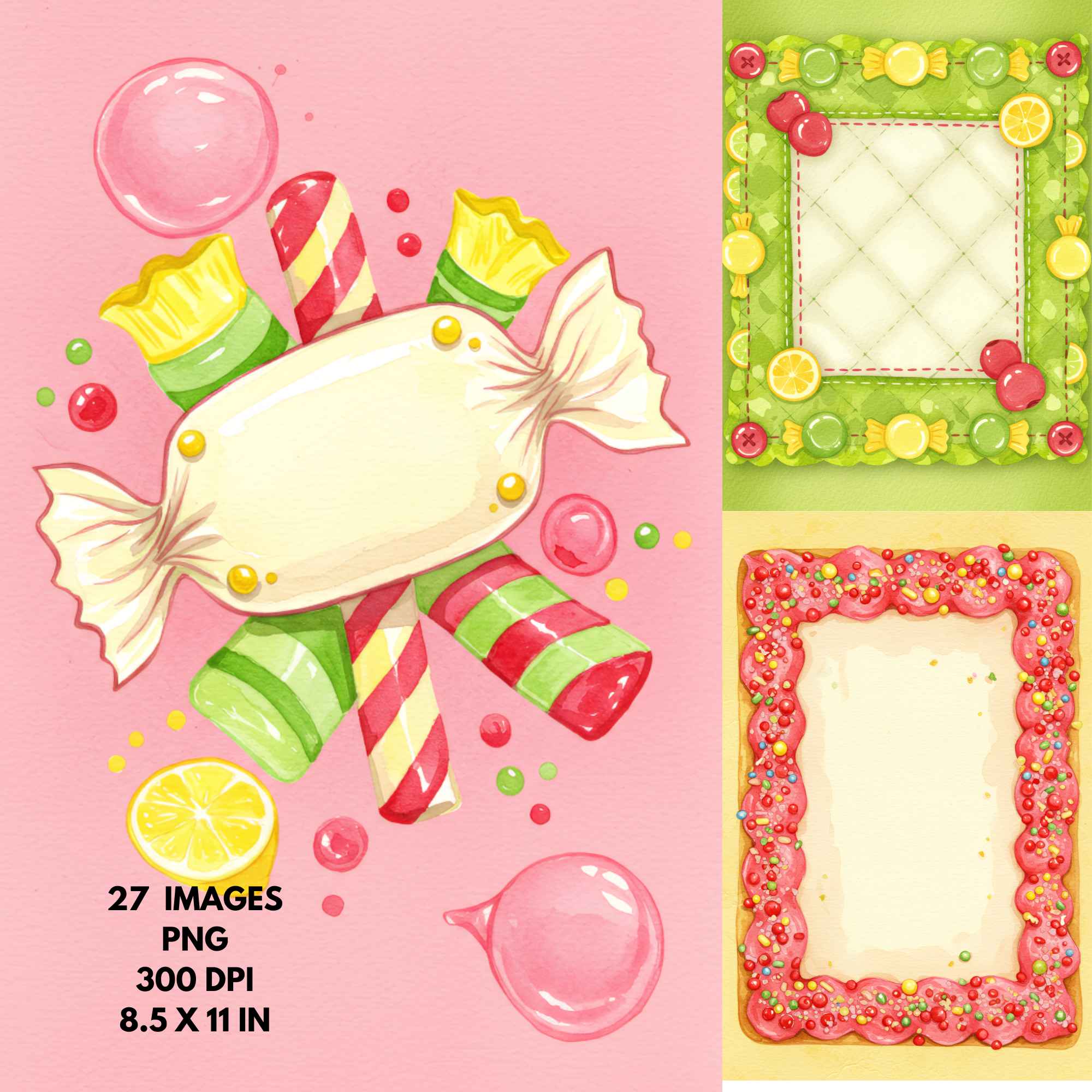 Candy Digital Paper Bundle | Sweet Borders | Candy Frames Sweet Treat Digital Pages | Printable frames , Vintage candy, journal pages