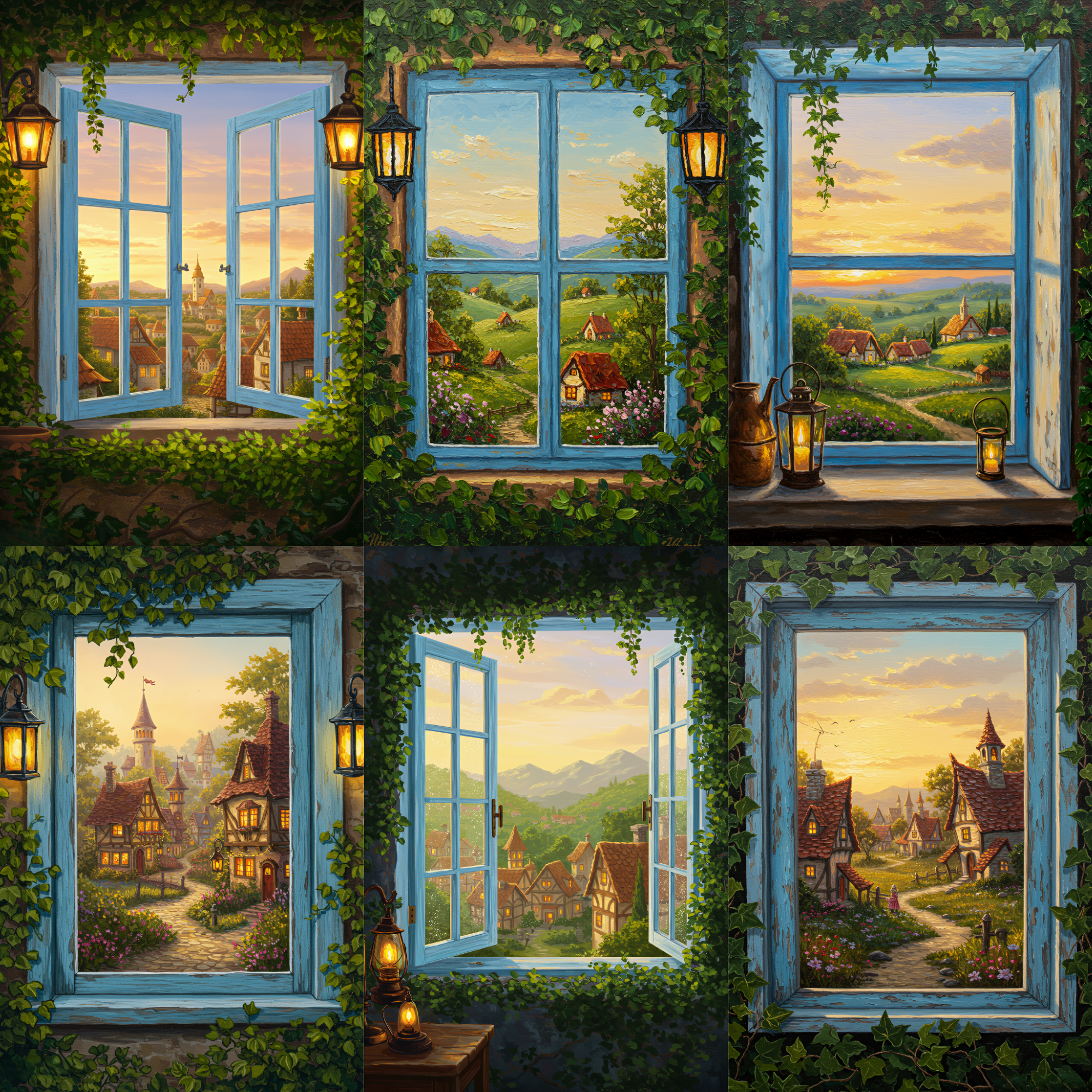Impasto Window View Journal Papers | Cottage Core Scenic Oil Painting Digital Scrapbooking Kit | Rustic Window Digital Papers