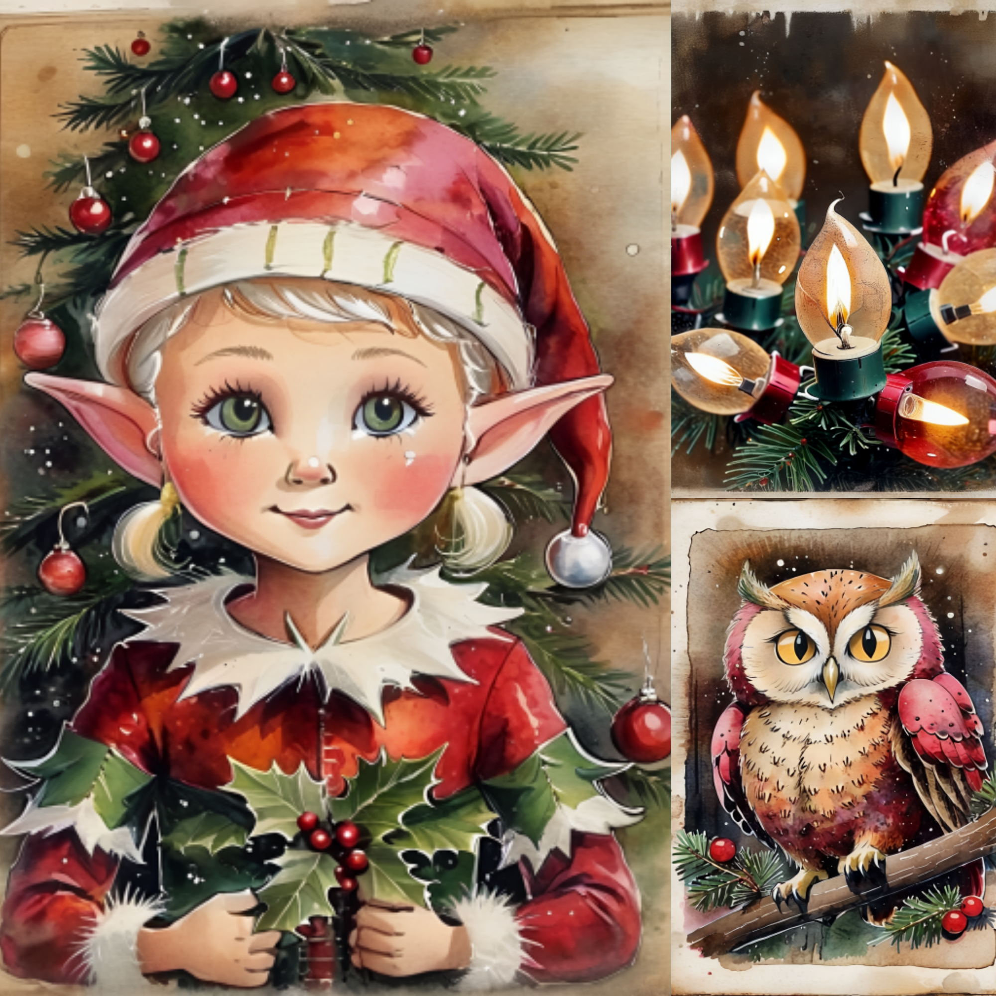 FREE Vintage Watercolor Christmas Digital Paper Pack - Holiday PNG Backgrounds PNG Santa Claus Journal Papers