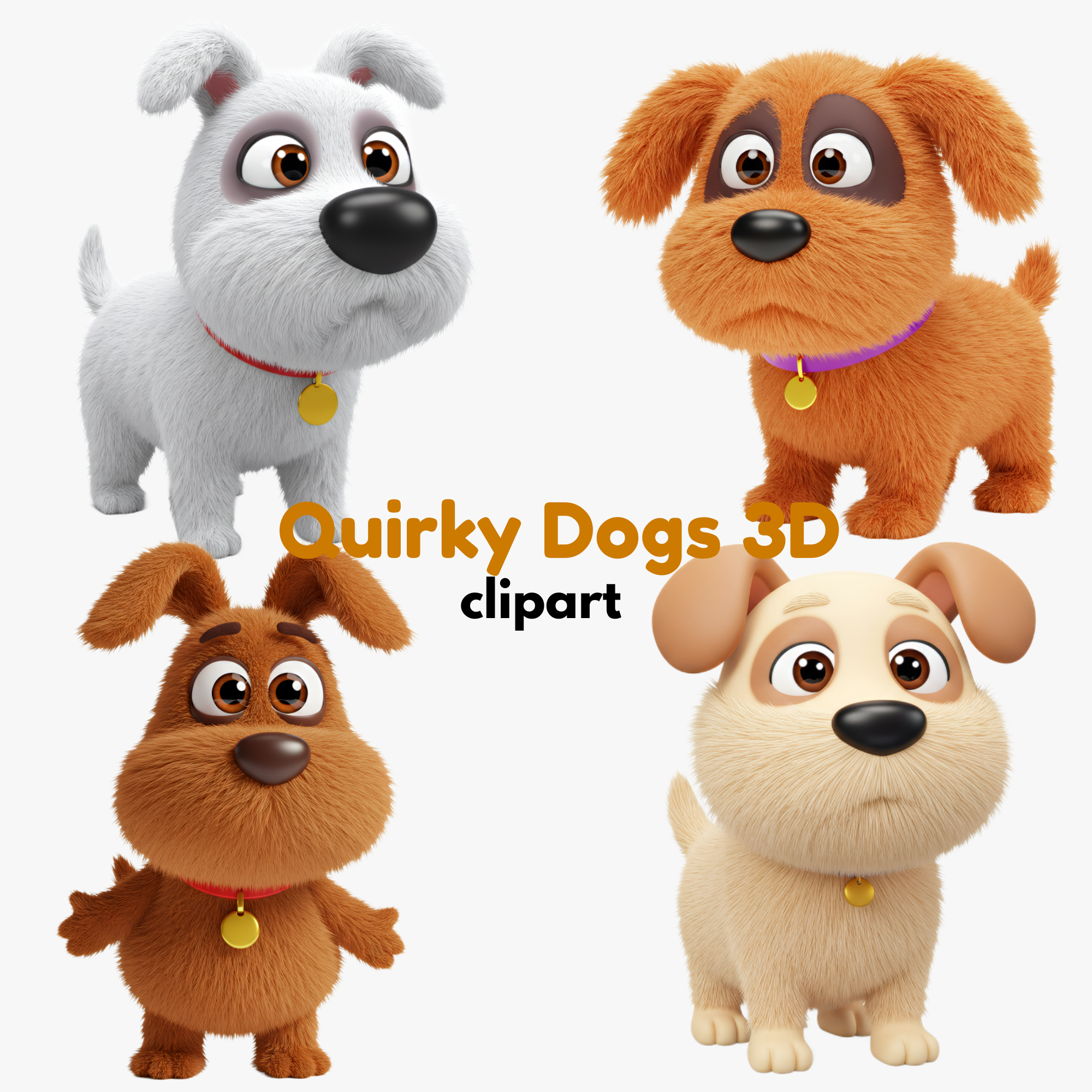 Quirky Dogs 3D Graphics Collection | Cartoon Dogs for Sublimation & Design | High-Quality Instant Download, Cute Pet Illustrations