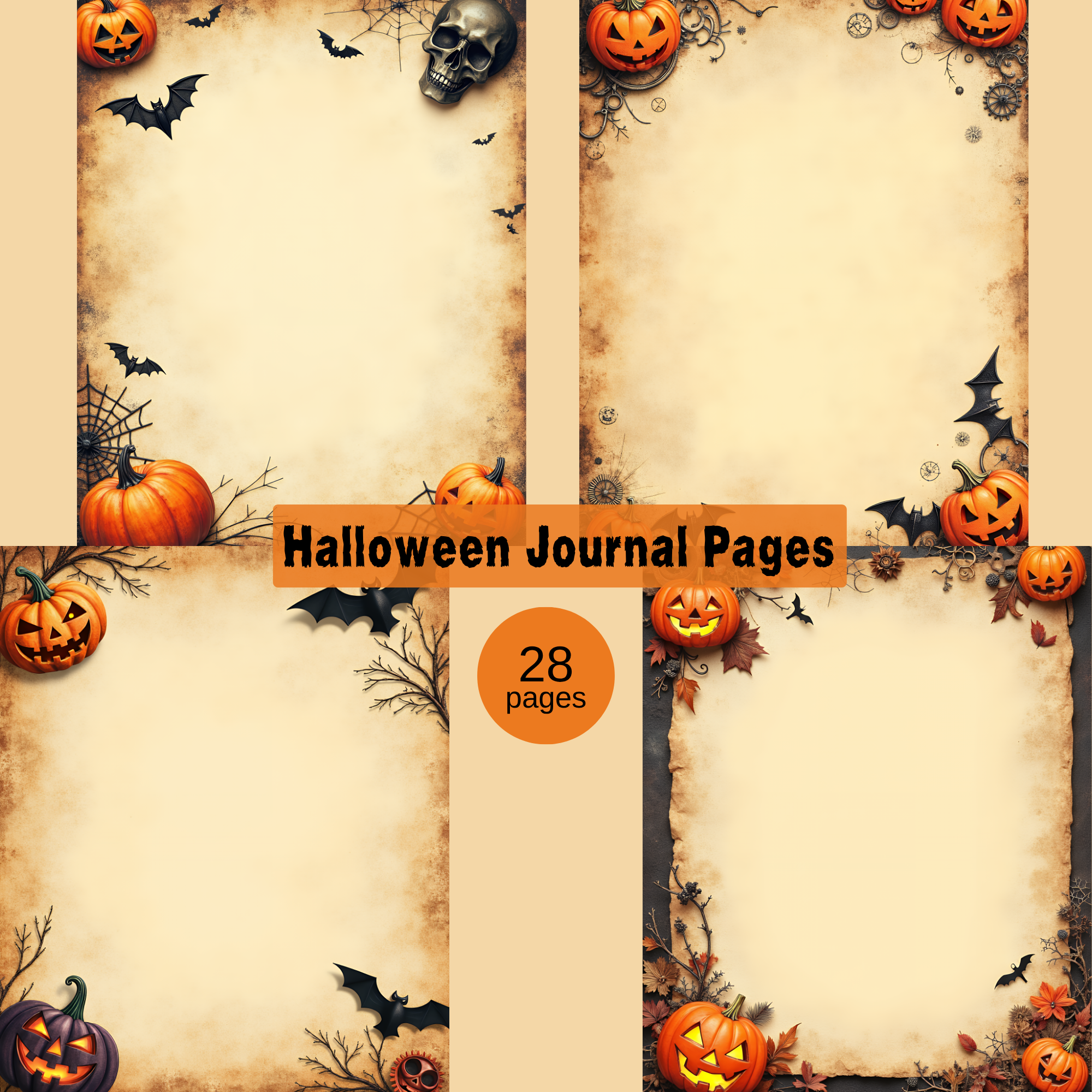 Haunted Junk Journal Pages, Halloween Printable Pages for Scrapbook, Planner, and Crafting Projects, junk journal pages
