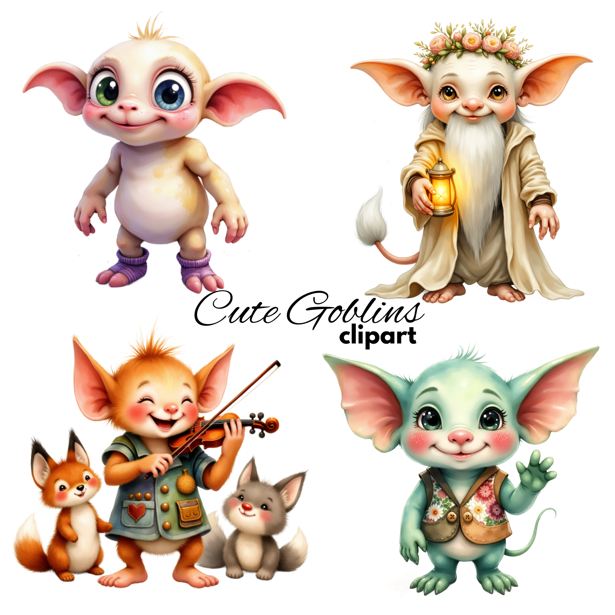 Enchanted Goblin Grove Clipart Fantasy Goblin Illustrations for Scrapbooking, Stickers, halloween cliparts