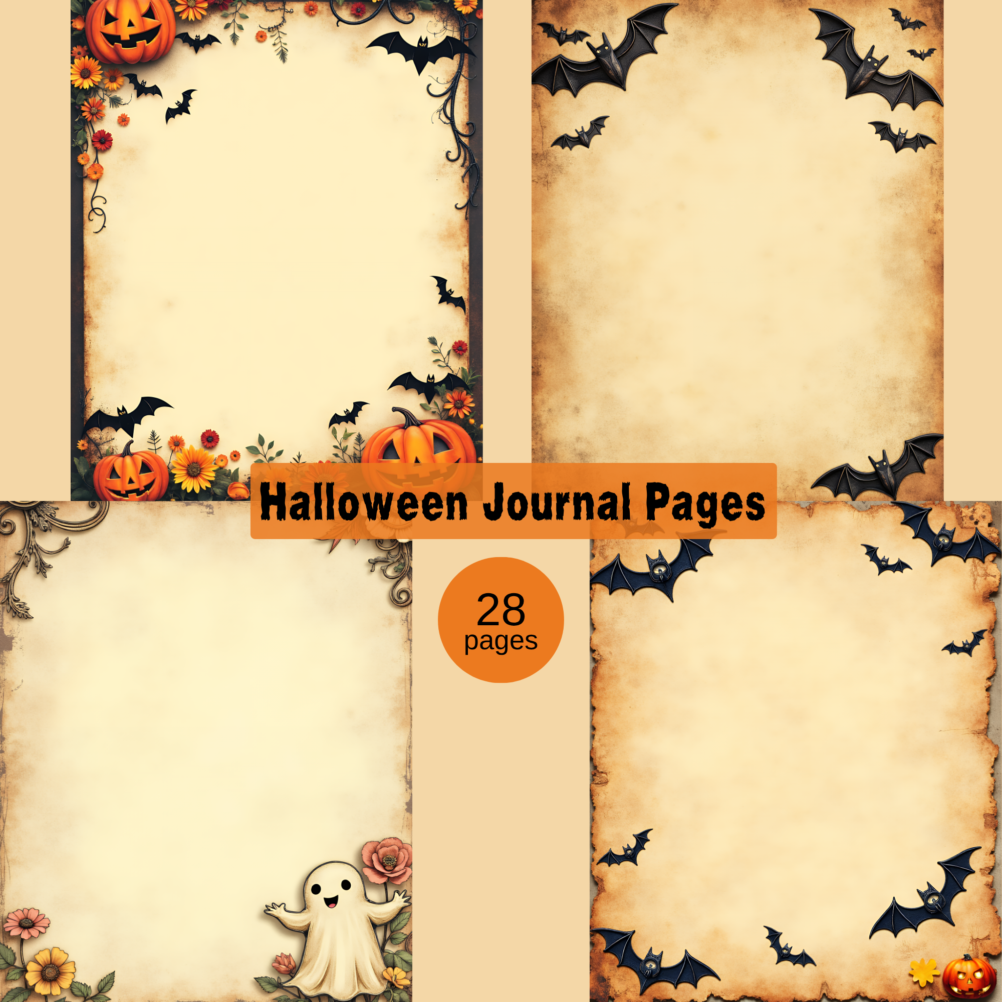Haunted Junk Journal Pages, Halloween Printable Pages for Scrapbook, Planner, and Crafting Projects, junk journal pages