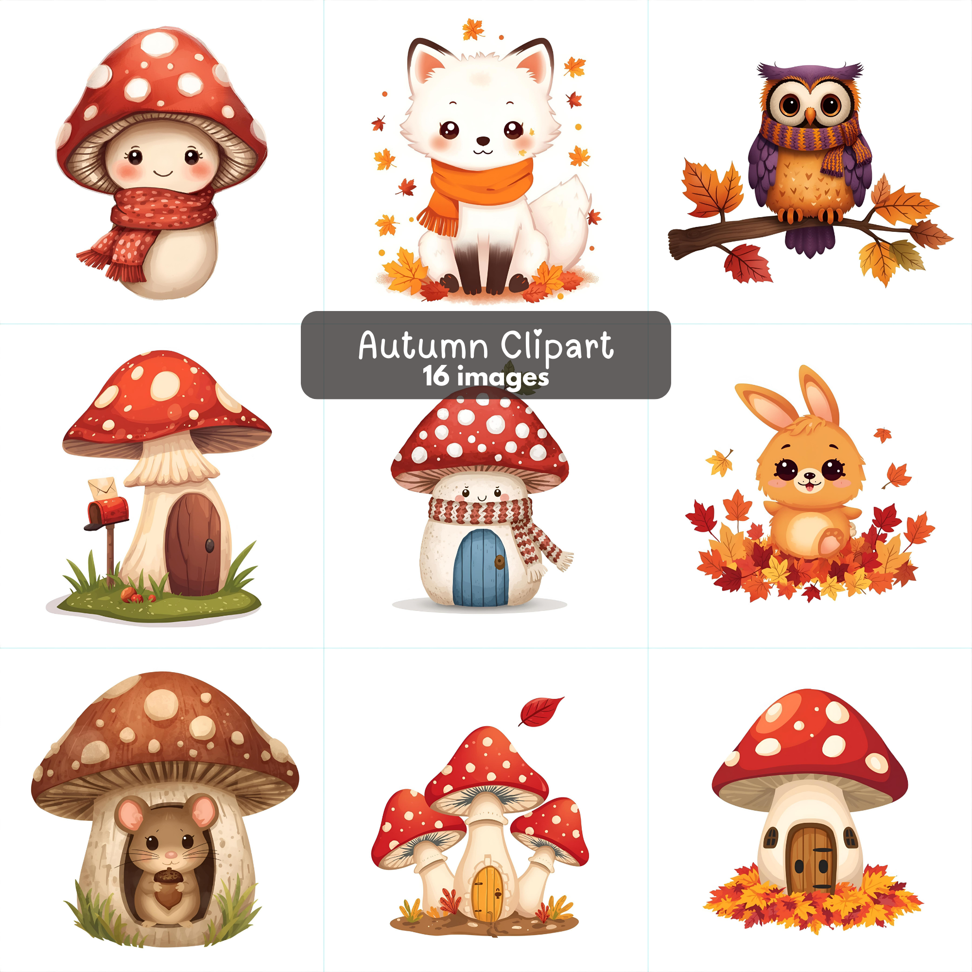 FREE Autumn Clipart Bundle | 16 Cute Woodland Animals & Mushroom PNGs