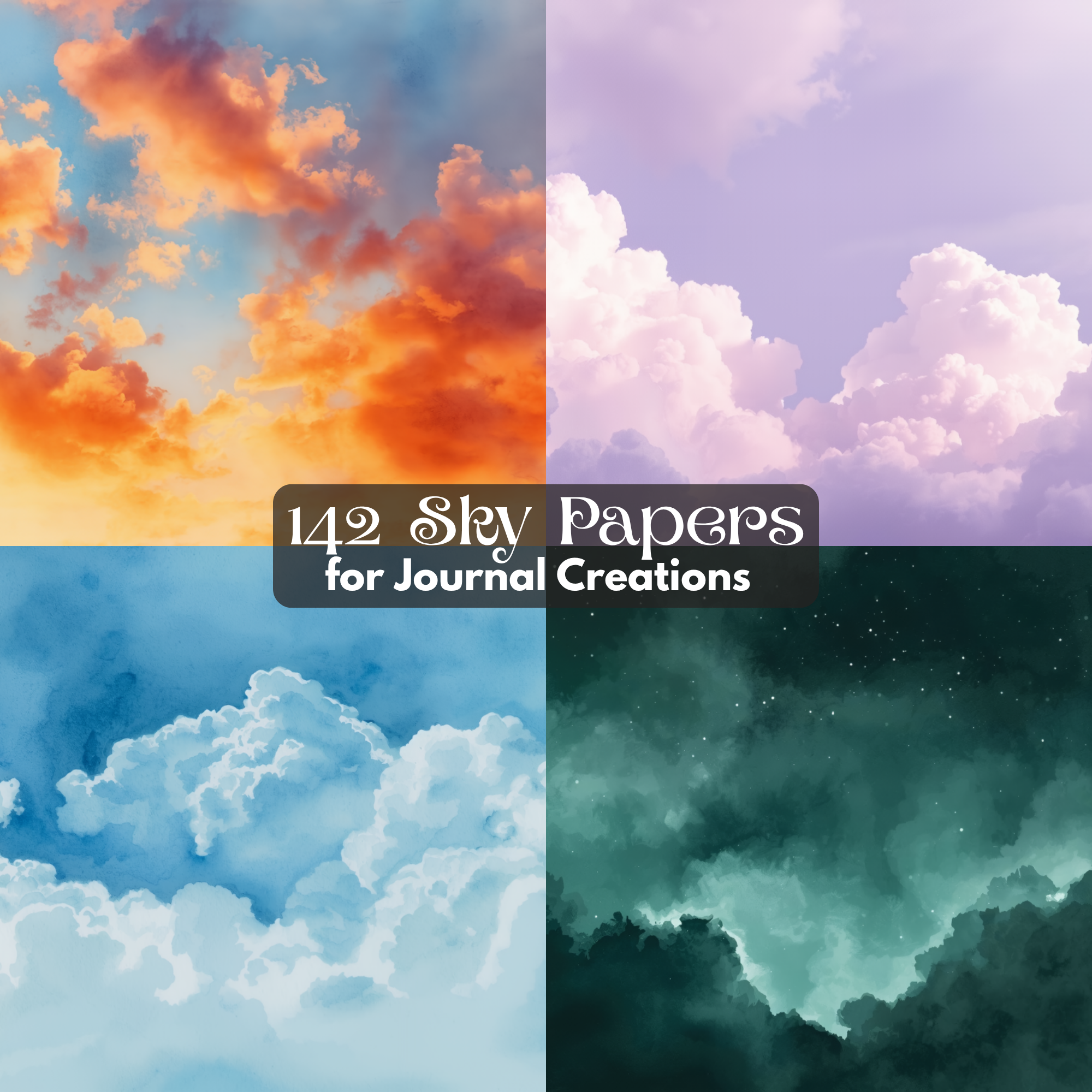 Sky Digital Paper Bundle | Cloud Backgrounds for Junk Journal & Scrapbooking Vast Sky Junk Journal Kit | Overlays