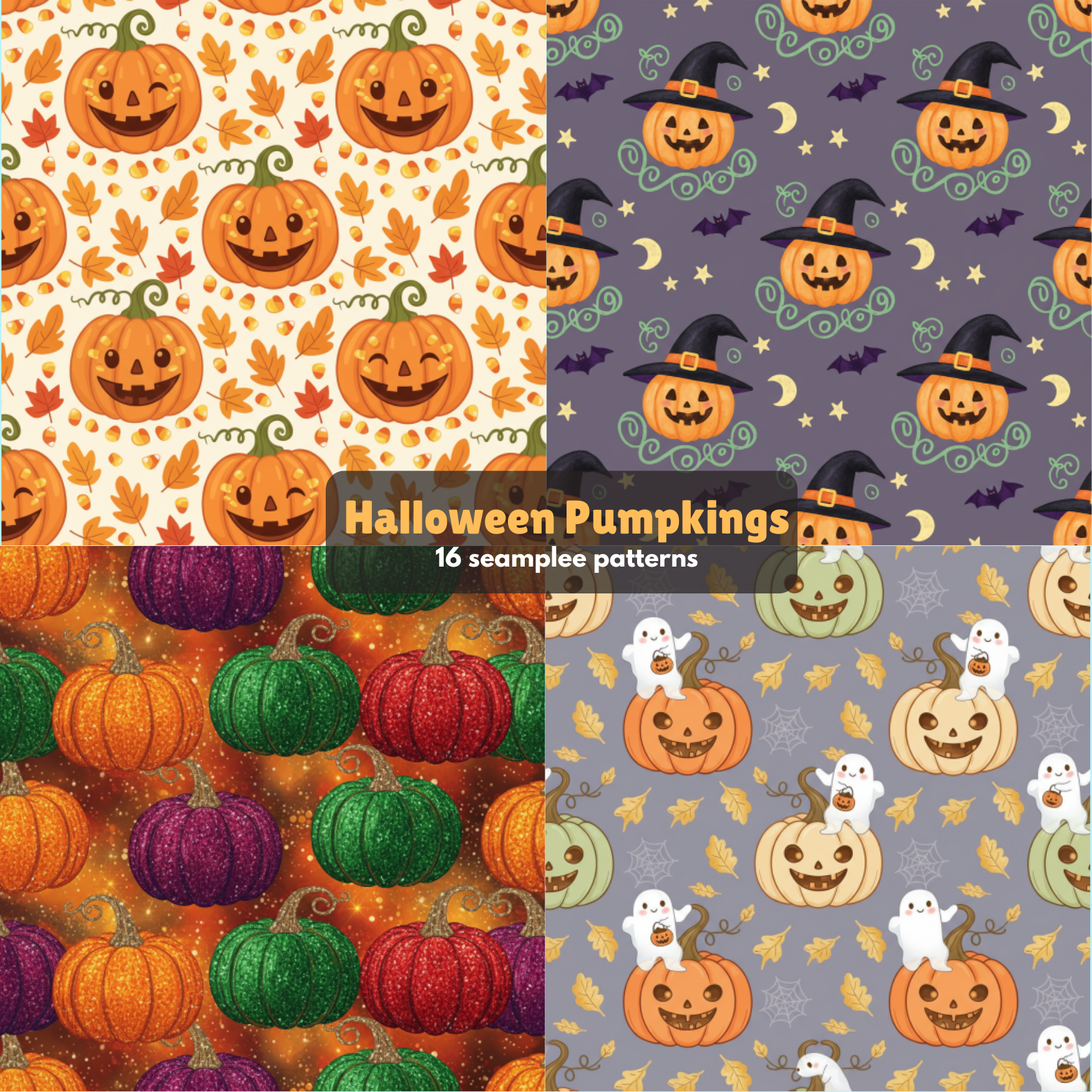 Free Halloween Seamless Pumpkin Patterns Bundle - Digital Paper Pack for Fall Crafts & Fabric Design
