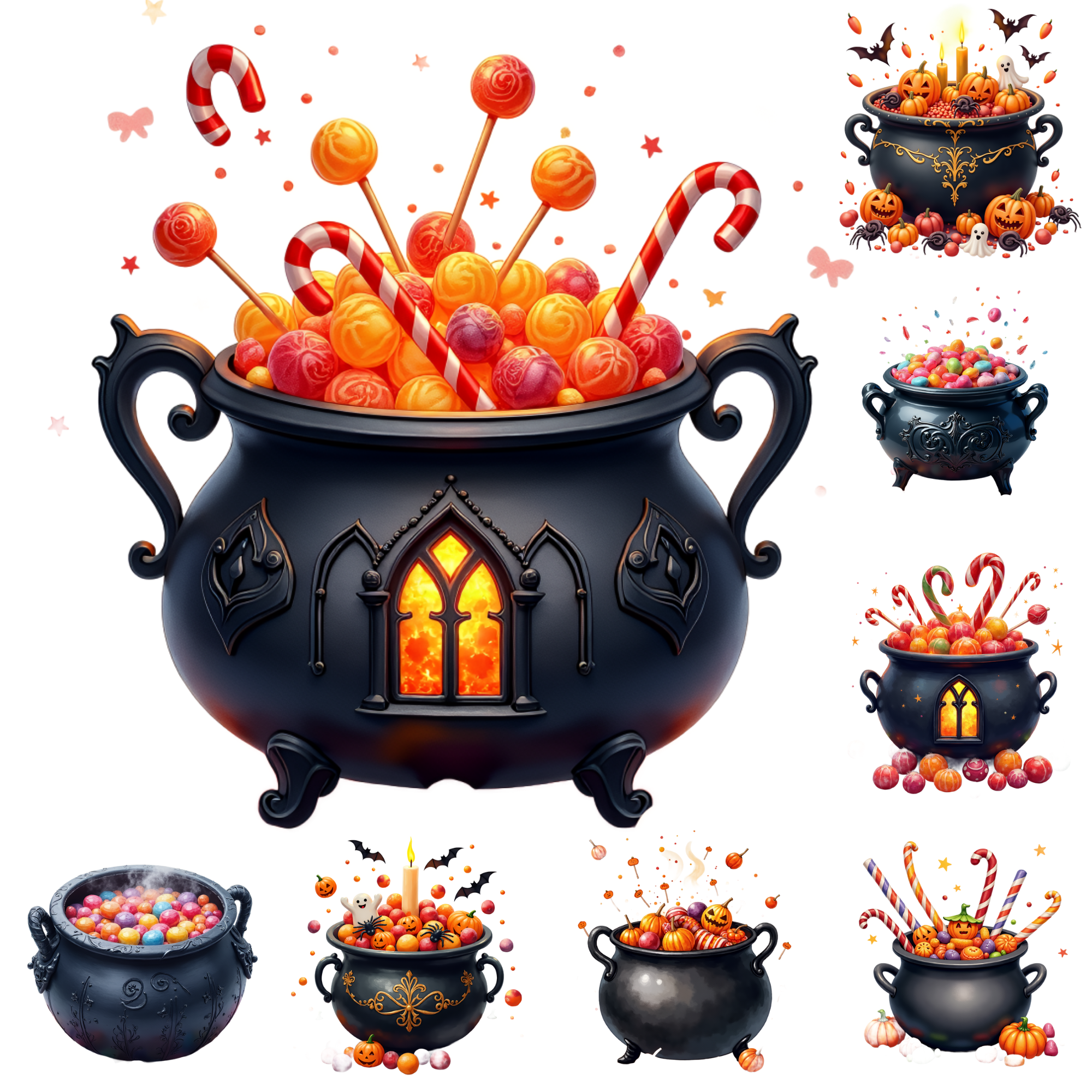 Halloween Cauldron Clipart Bundle PNG Spooky Candy Digital Art for Fall Crafts Free Halloween Clipart Bundle
