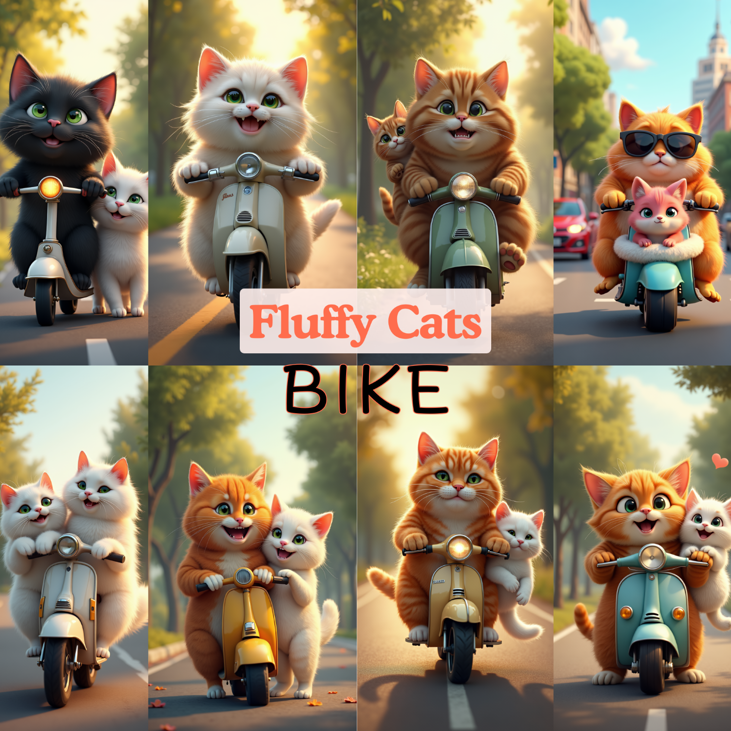 Cute Cats Fluffy in a Biker Images, cats cliparts, cats images, pixar style