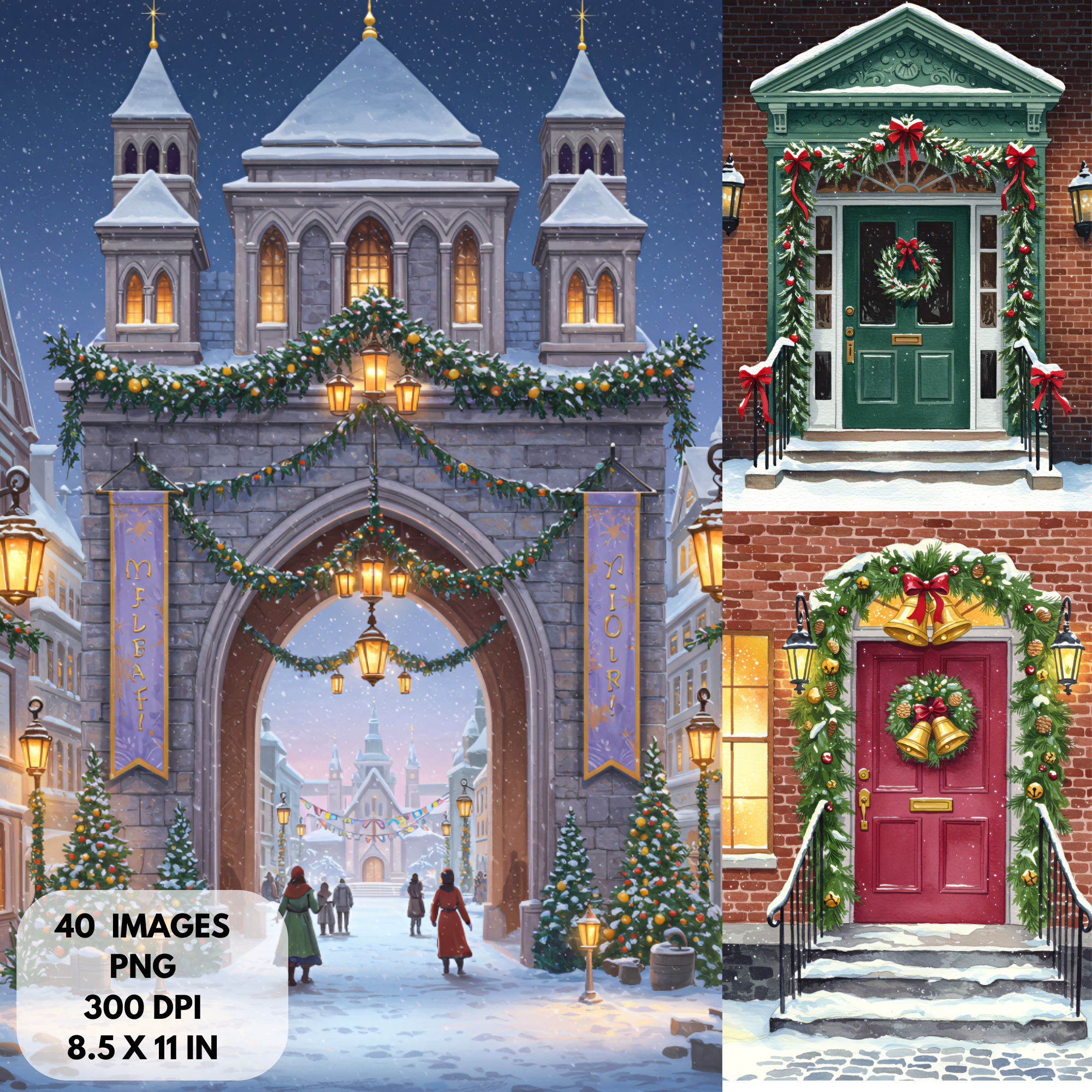 Christmas Door Pages Papers, Festive Journal Pages, Junk Journal Pages, Victorian Christmas Entryways