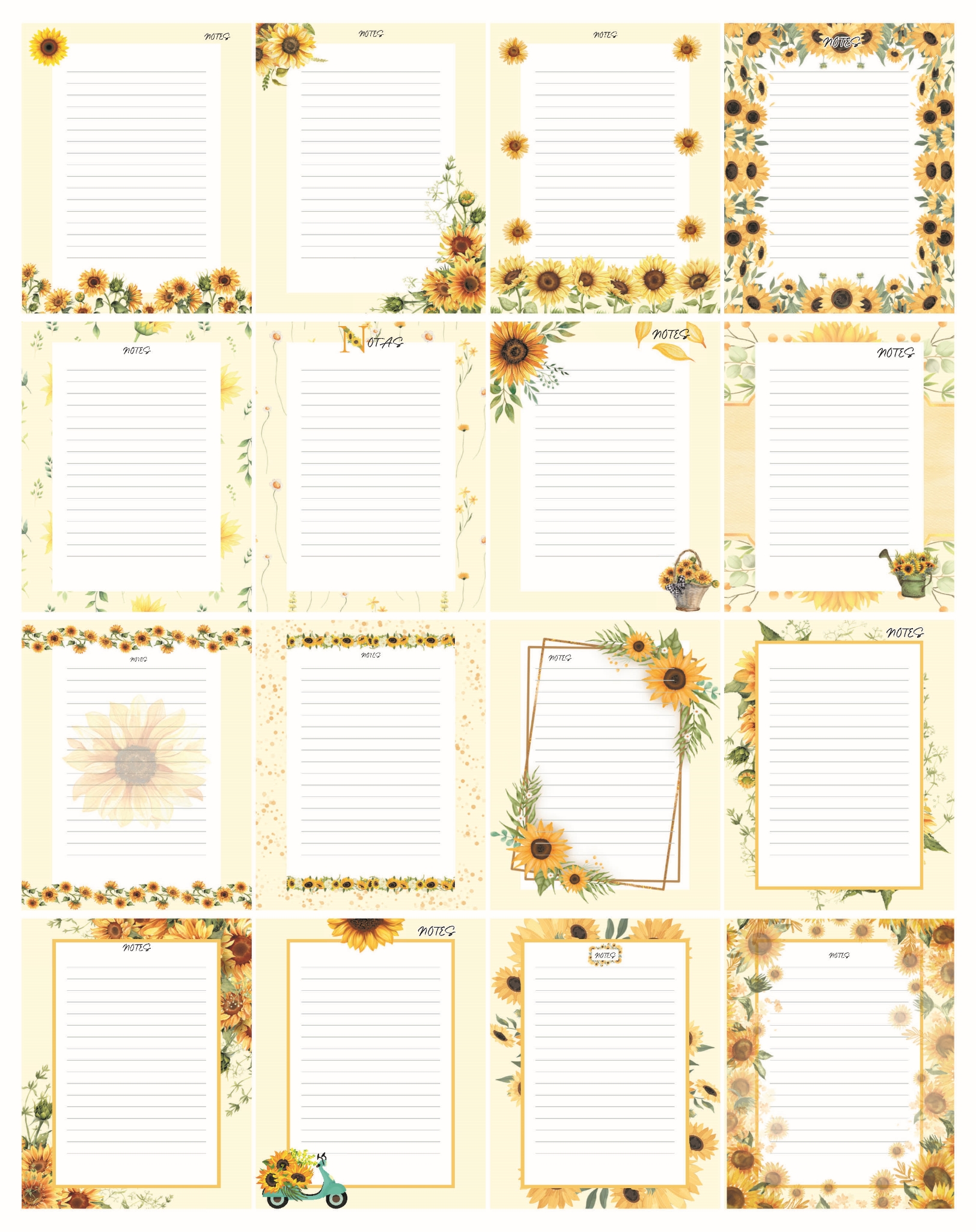 Sunflower Notebook Pages, notebook pages, digital sunflowers