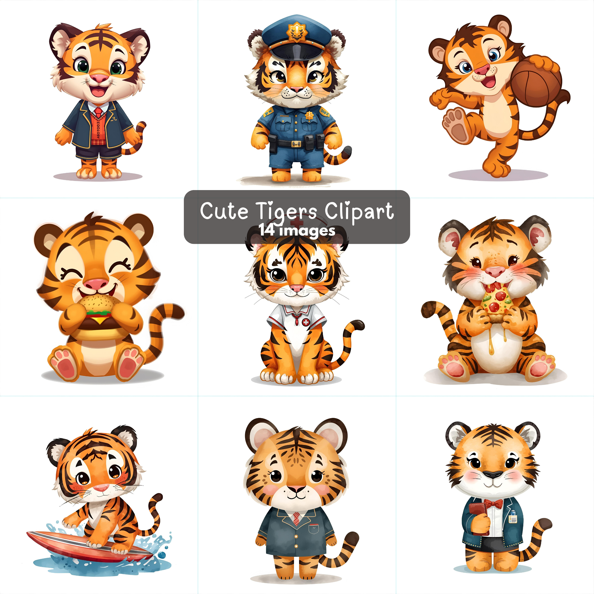 Cute Tiger Clipart Bundle, Free Tiger Clipart Digital PNGs for Crafts & Kids Projects