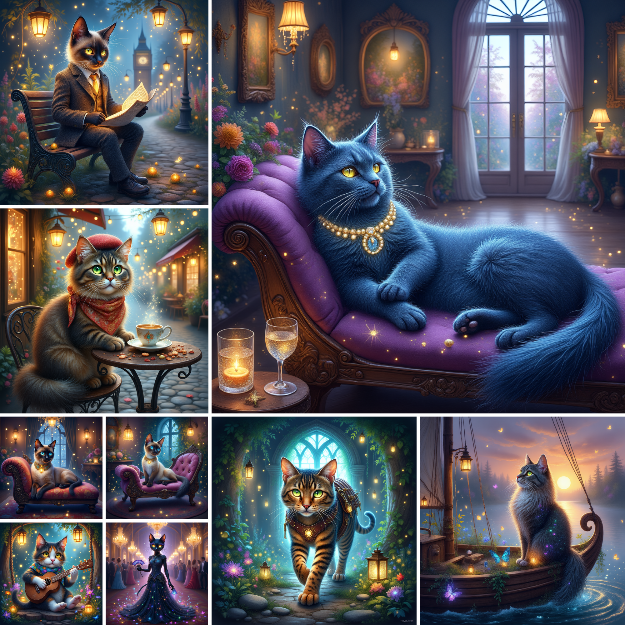 Mystical Whimsical Cats, Feline PNGs, High-Quality Fantasy Cat Illustrations, halloween images