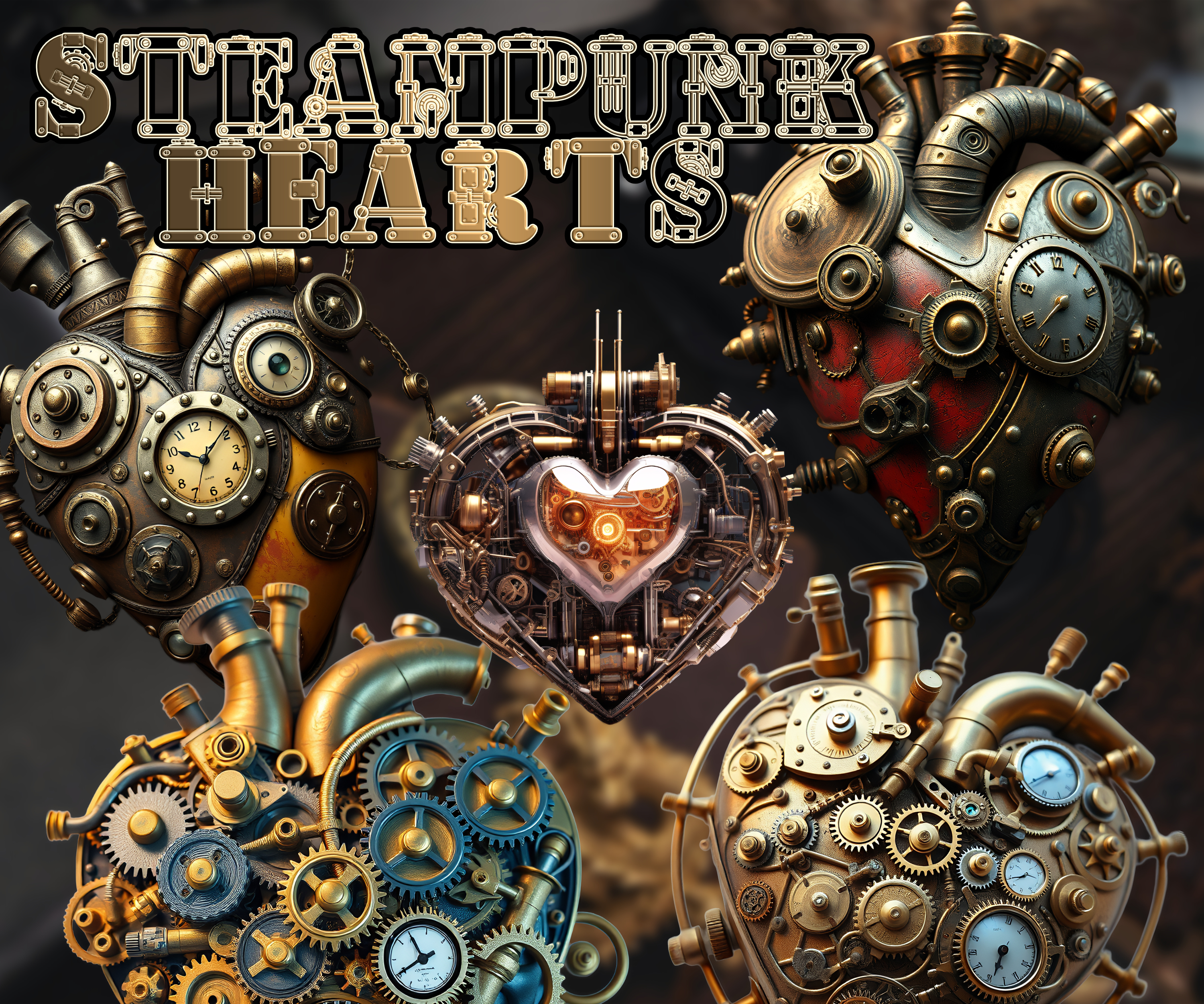 Steampunk Hearts Clipart