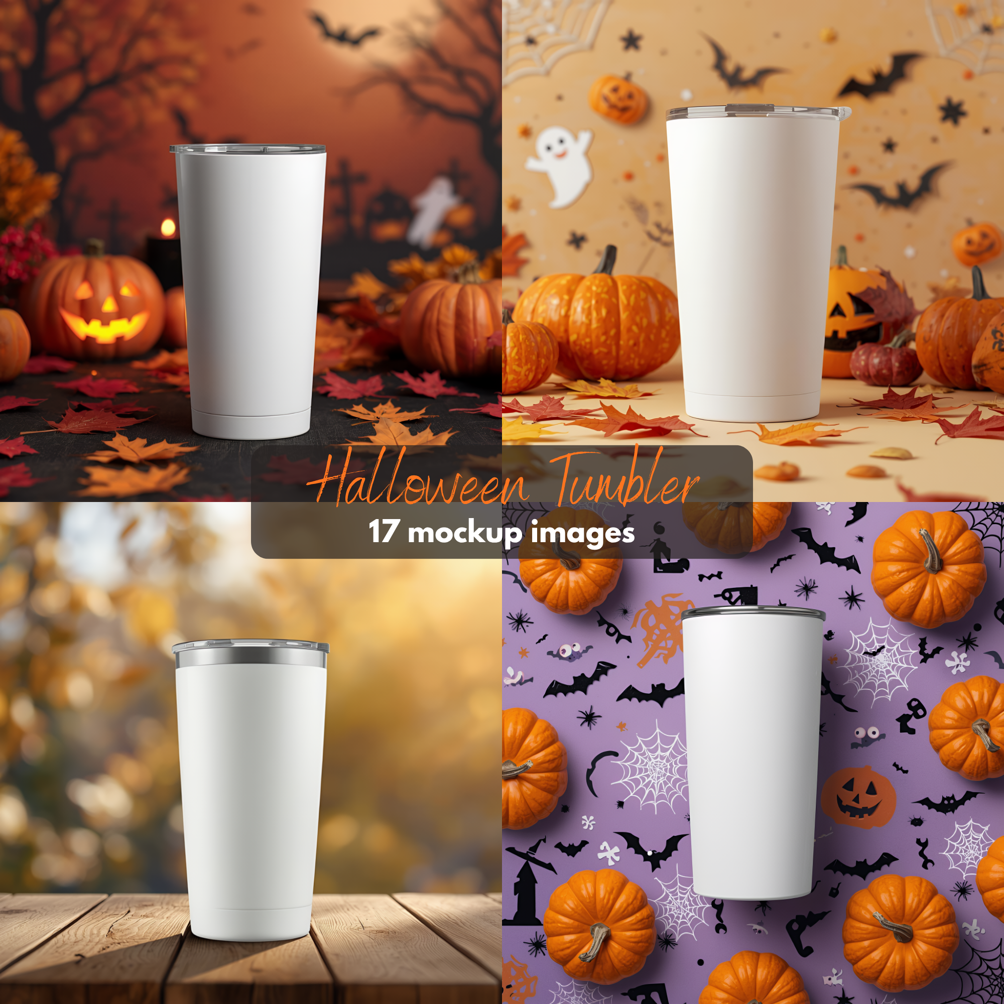 Fall Tumbler Mockup Bundle | Halloween Pumpkins & Bats Design Showcase Halloween Tumbler Mockup