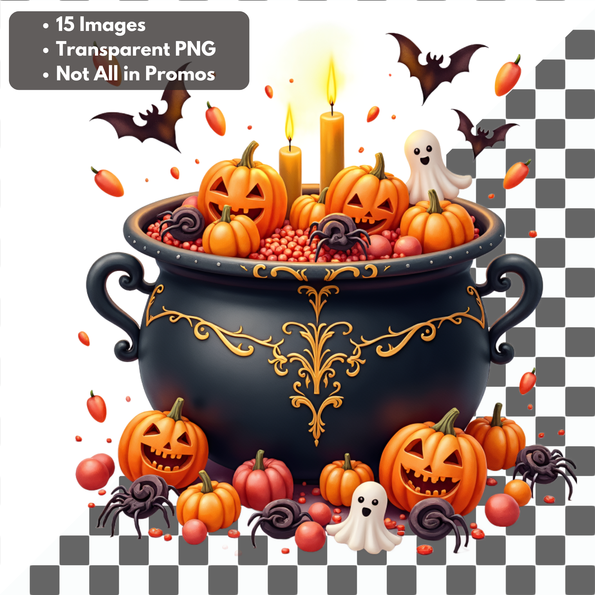 Halloween Cauldron Clipart Bundle PNG Spooky Candy Digital Art for Fall Crafts Free Halloween Clipart Bundle