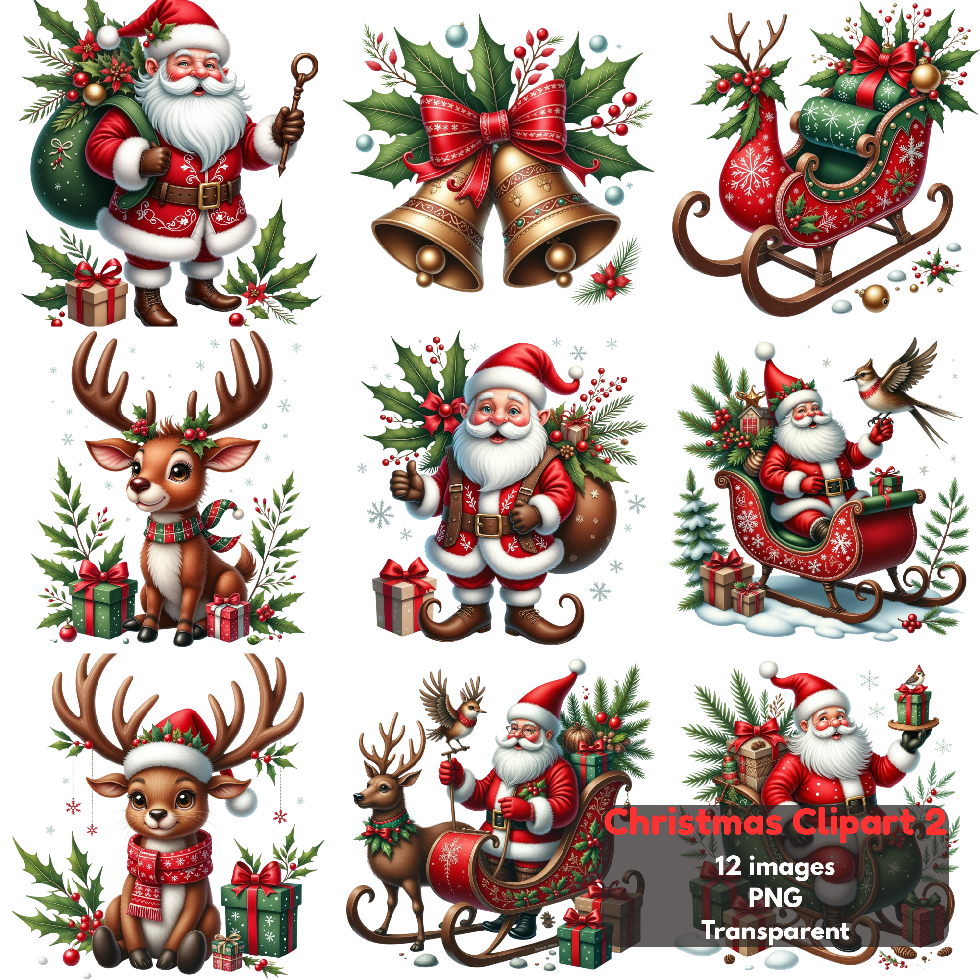 FREE Christmas Holiday Characters 2, Instant Download PNG Files Free Clipart, Santa Clipart Free