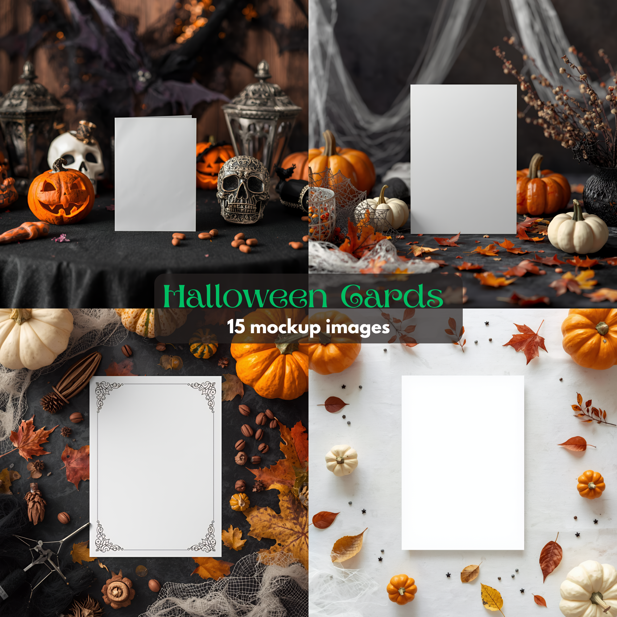 Halloween Card Mockup Bundle | Spooky Autumn PNGs | Digital Invitation Template Seasonal Promotion