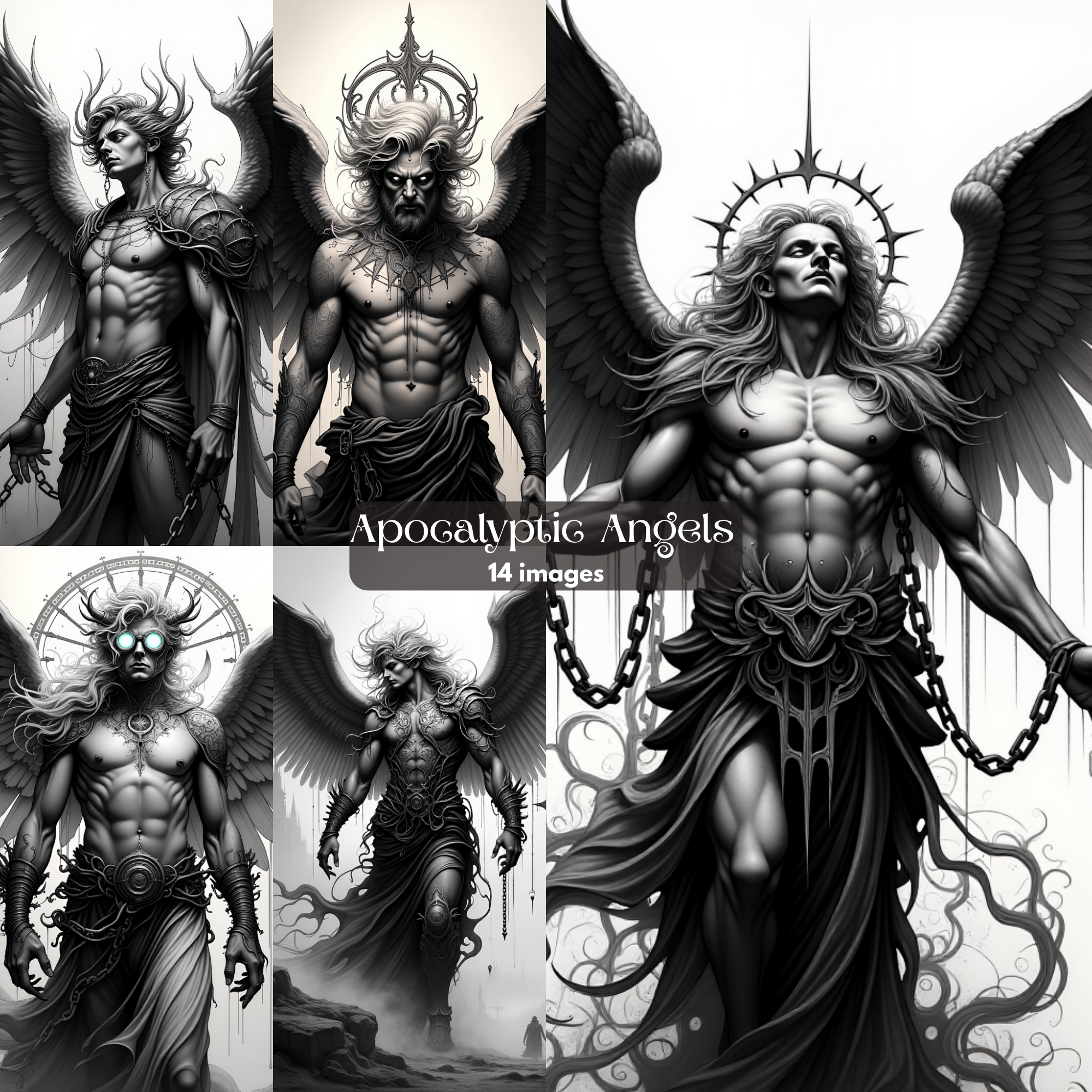 Apocalyptic Angels PNG Bundle | Dark Fantasy Art Pack Angels Digital Images Journal Pages Gothic Mythology Digital Download 