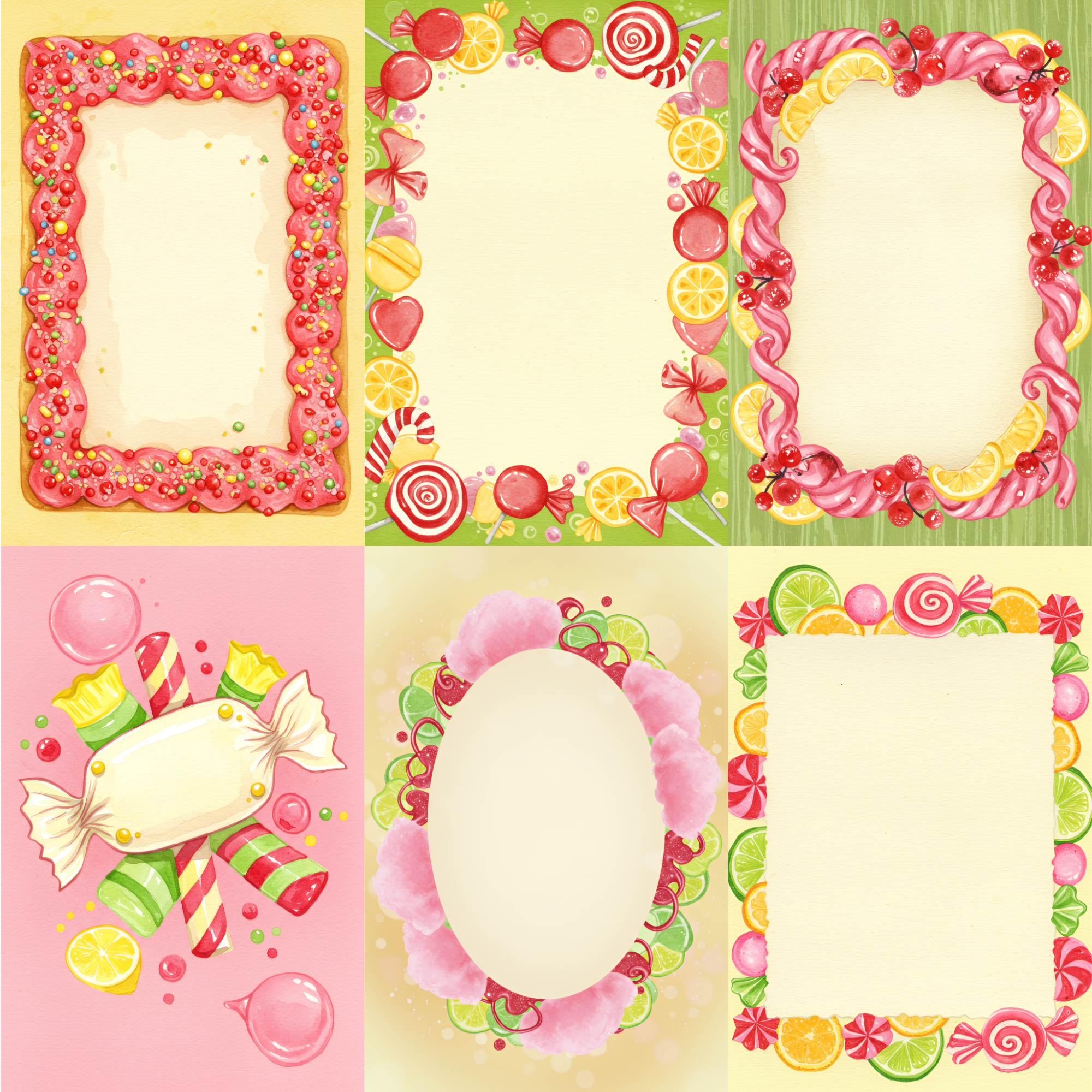 Candy Digital Paper Bundle | Sweet Borders | Candy Frames Sweet Treat Digital Pages | Printable frames , Vintage candy, journal pages