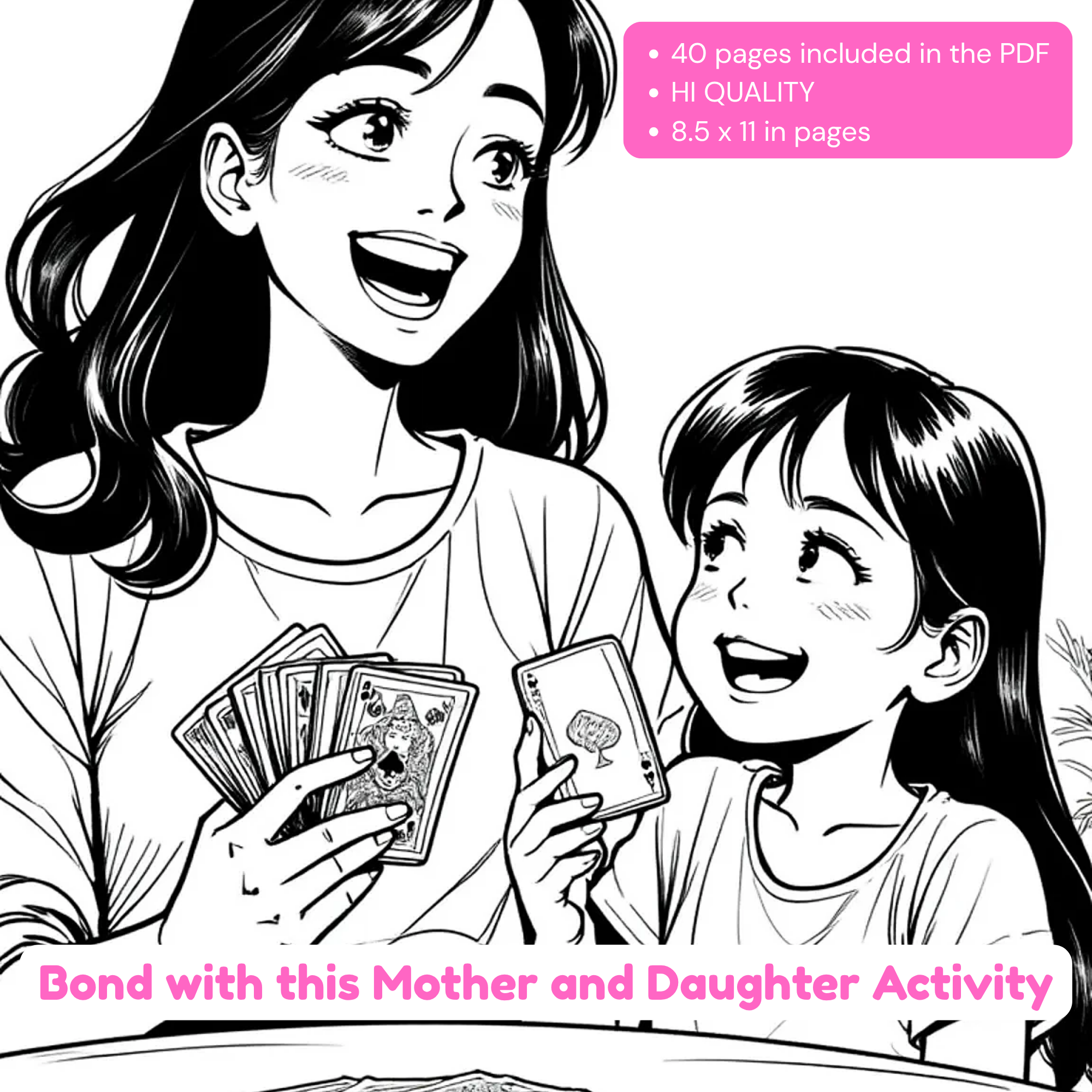 Mother & Daughter Coloring Book PDF | Printable Family Activity Pages, Activity for Mom and Me, Girls Coloring Pages