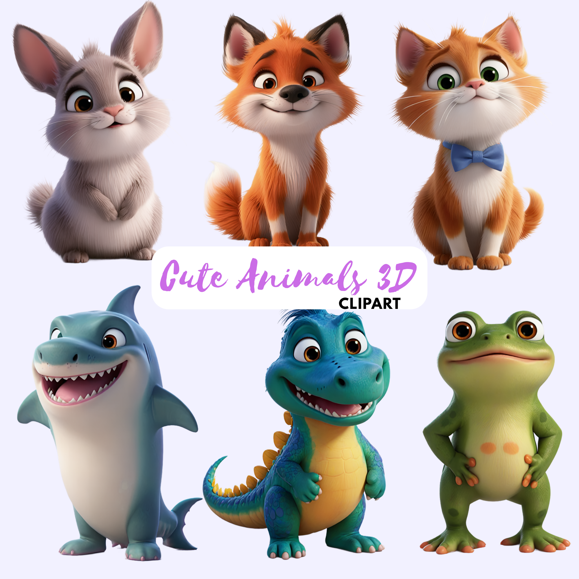 Cute Animals 3D Clipart Bundle, animals png, cute animals clipart, 3d animals clipart