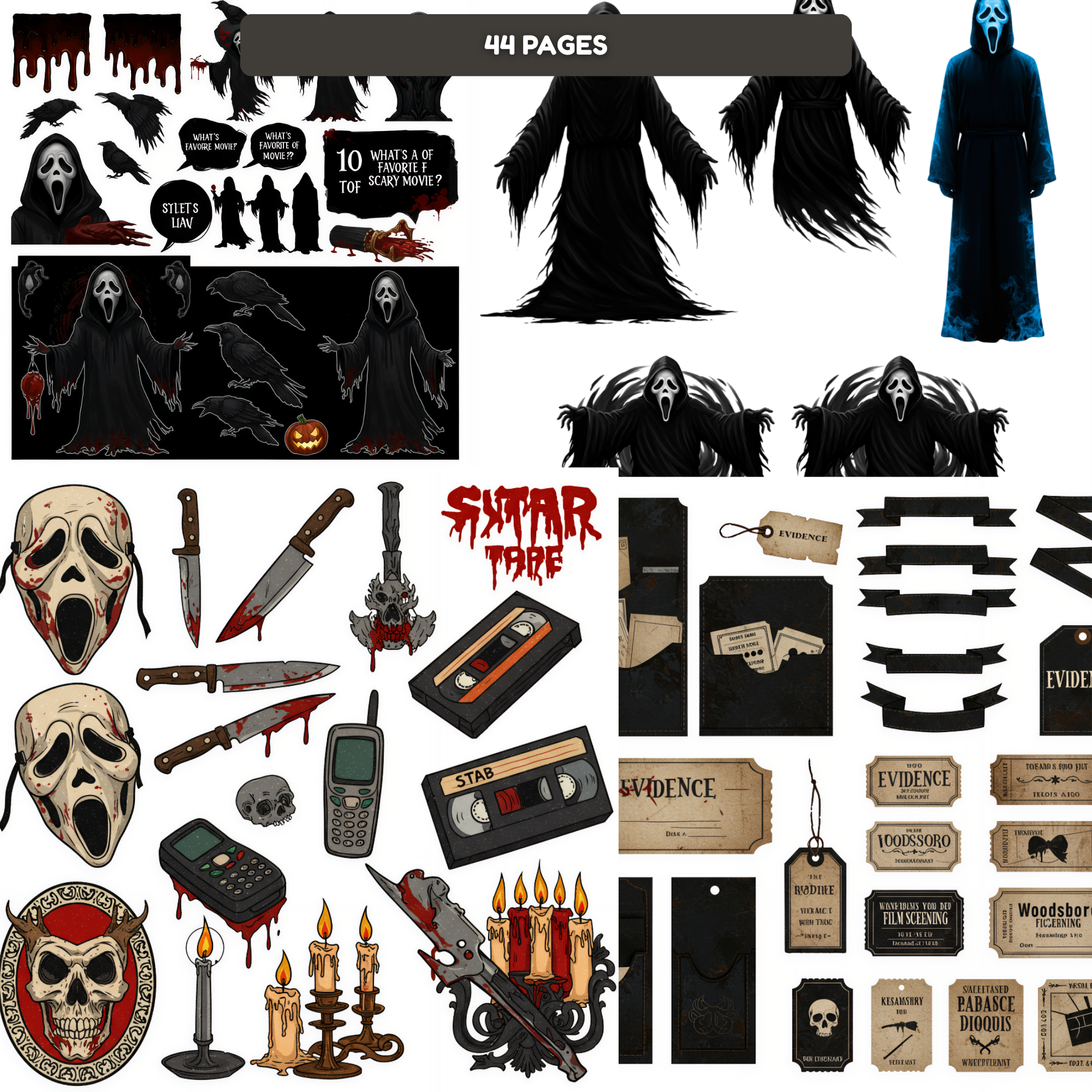 Ghost Face Slasher Junk Journal Kit | Pages Horror Ephemera Set | Vintage Horror Junk Journal Pages Bundle