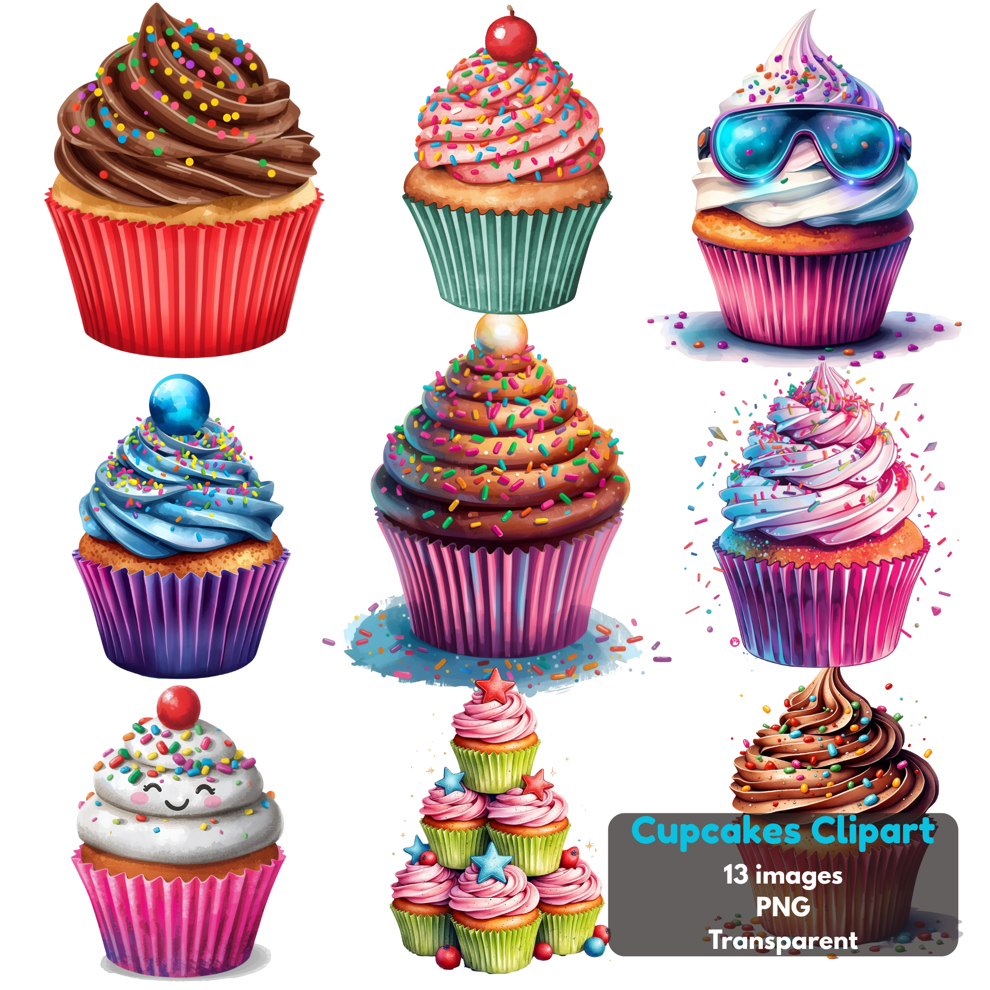 Free Digital Cupcake Bundle - Sweet Sprinkles Graphics, Instant Download PNG Files Free Clipart