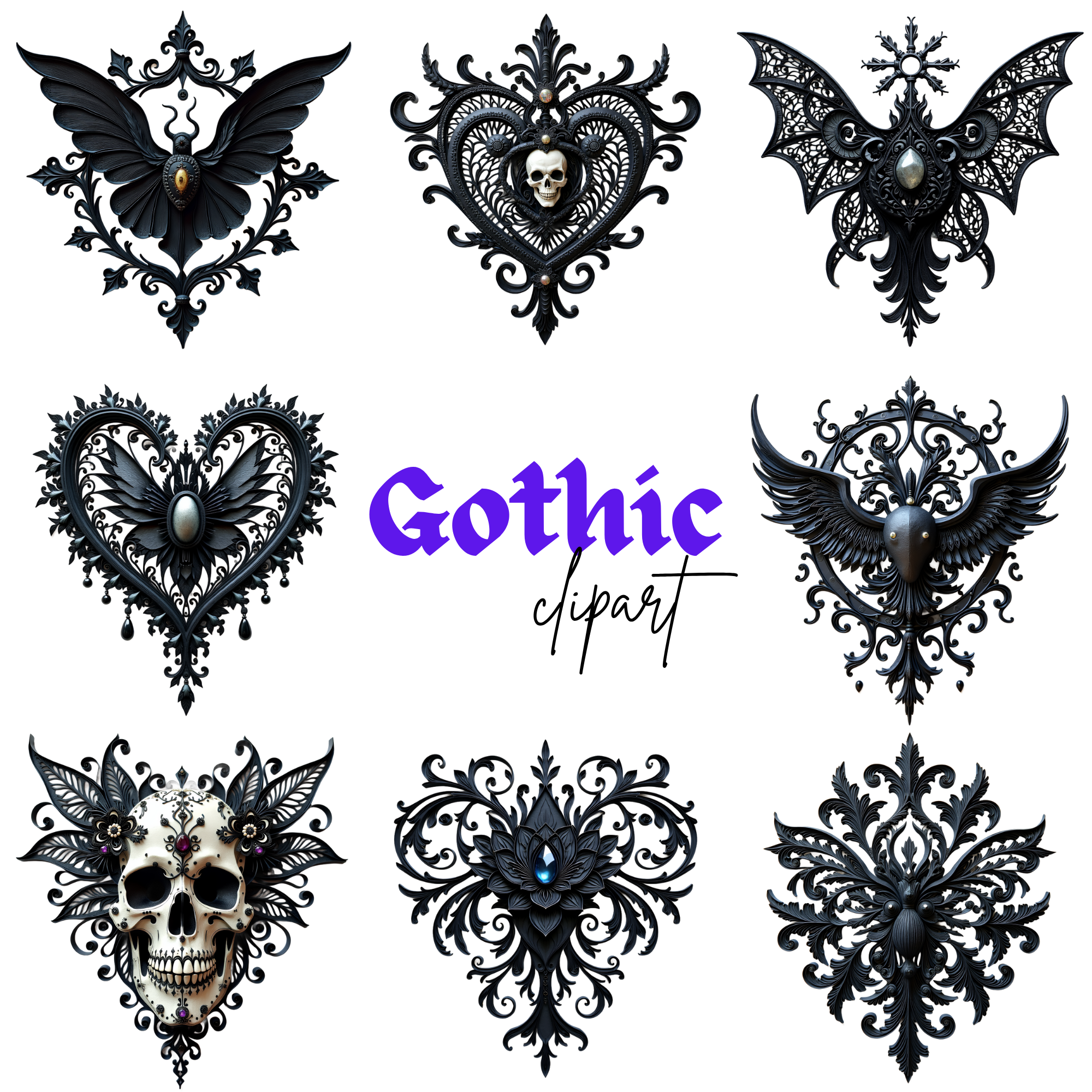 Gothic Clipart PNG, skeleton images, skeleton clipart bundle, dark clipart images