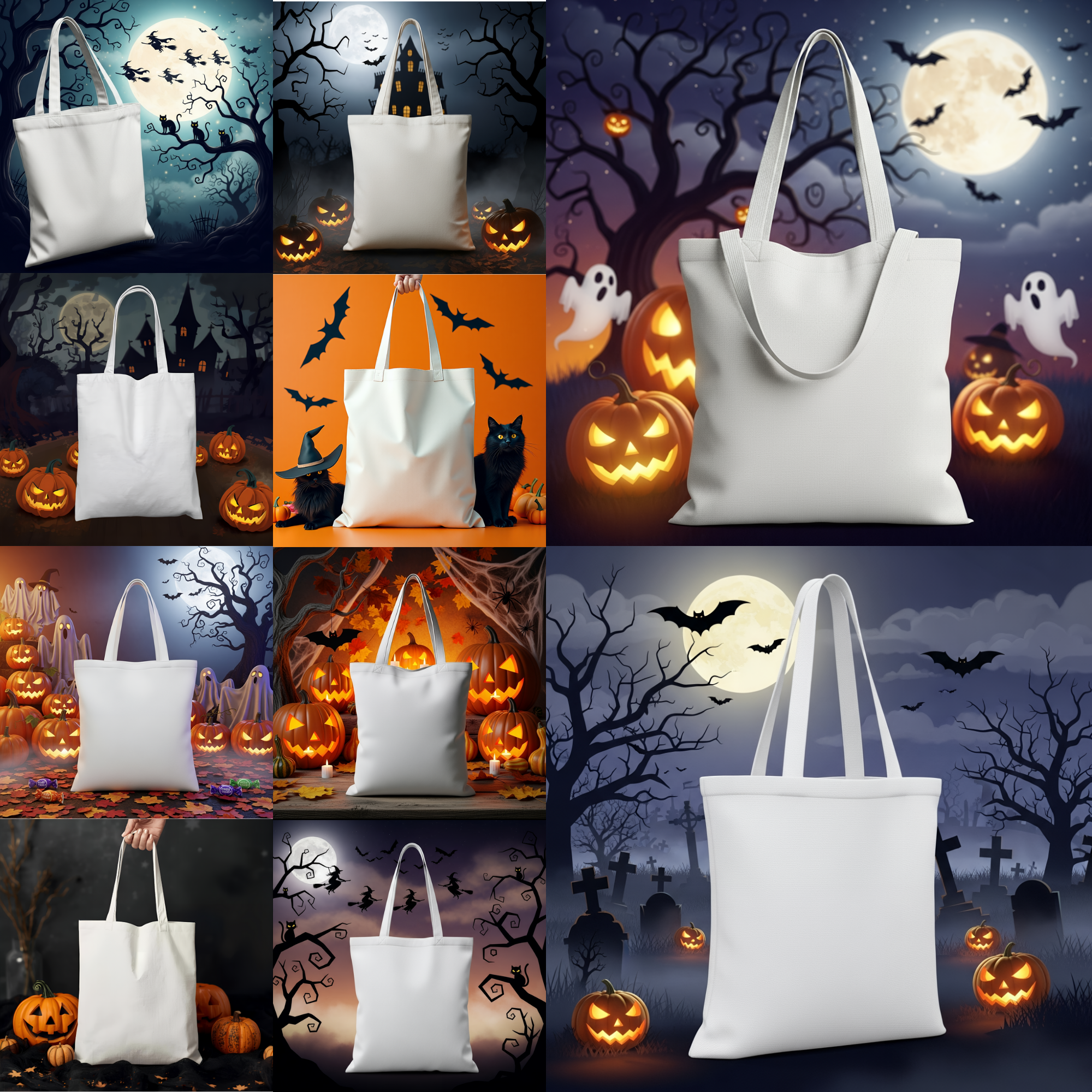 Halloween Tote Bag Mockup Bundle Spooky Tote Bag Mockups Digital Product Promotion Etsy Shop White Tote Bag Product Display Bundle