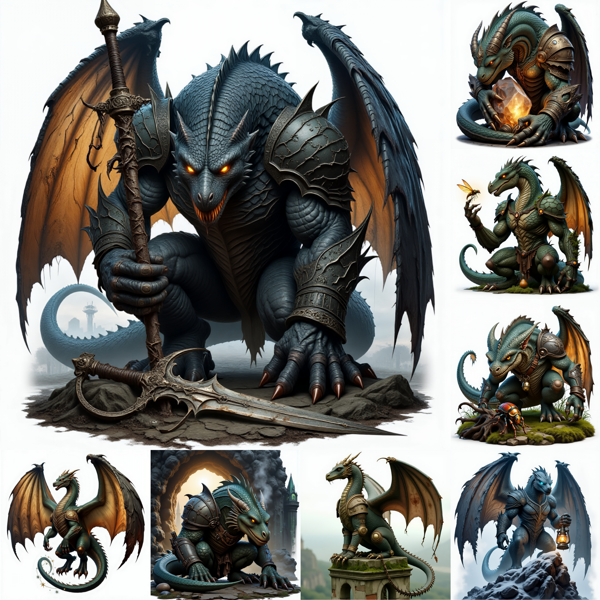 Magnificent Dragons Clipart Bundle - PNGs, Transparent, Majestic Dragon Illustrations Set Dragon Clipart