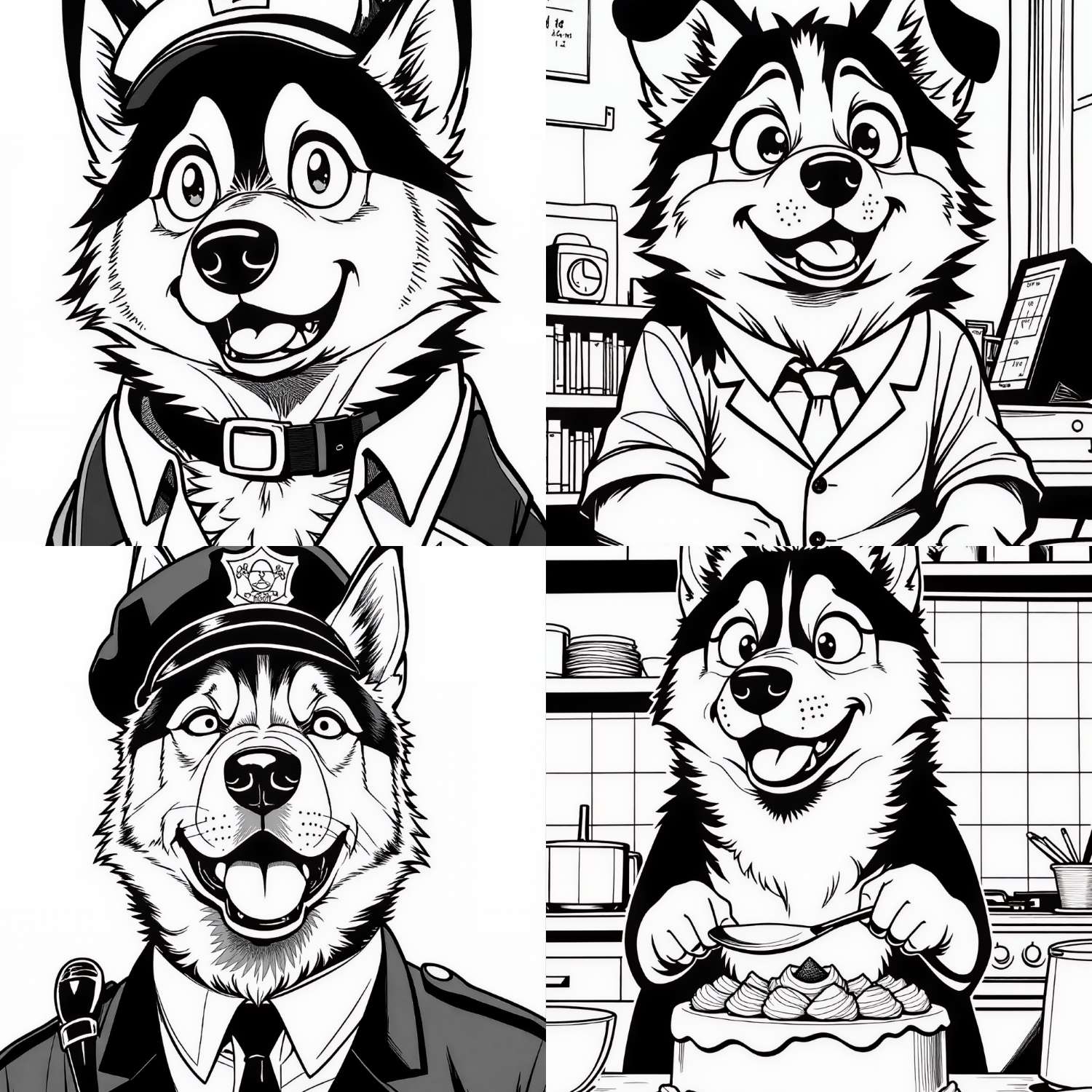 Funny Husky Coloring Book:Siberian Husky Chef, Scientist, & Dog Coloring Pages