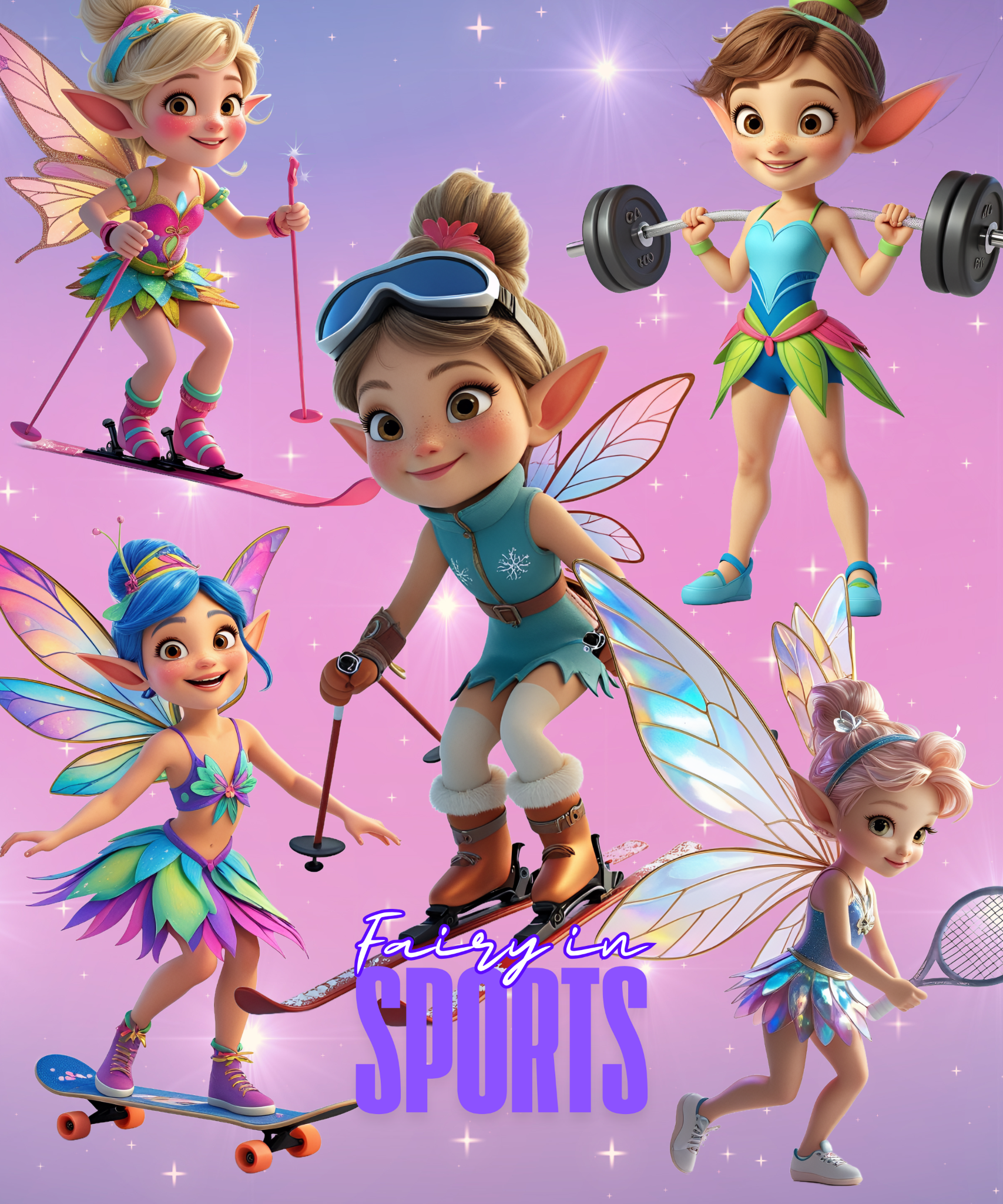 Sports Fairy Clipart, cute clipart, girls clipart