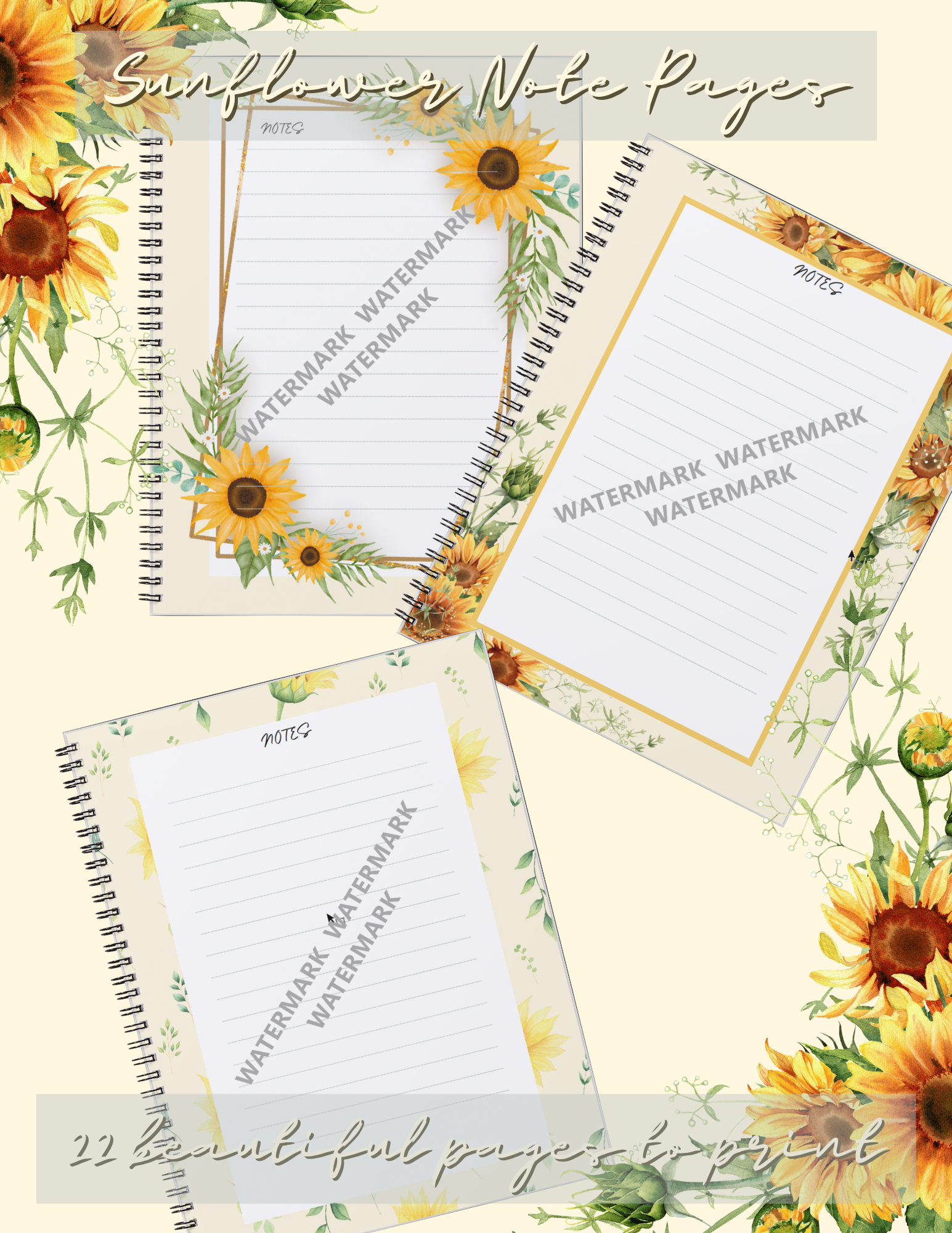 Sunflower Notebook Pages, notebook pages, digital sunflowers