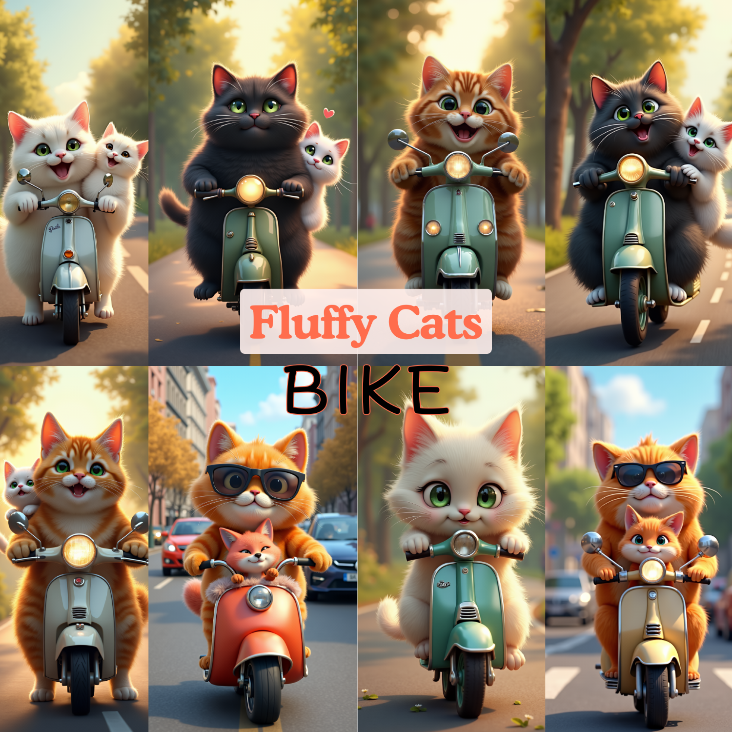 Cute Cats Fluffy in a Biker Images, cats cliparts, cats images, pixar style