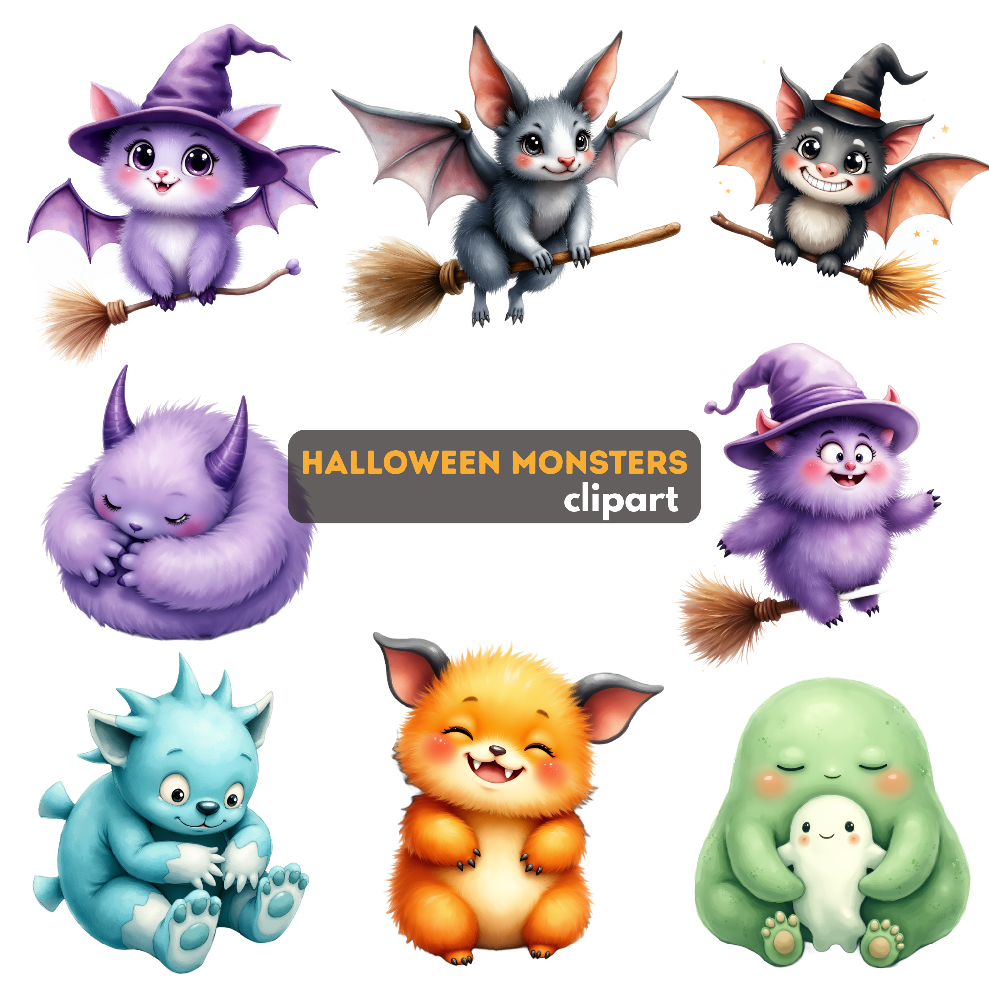 Free Cute Halloween Monster Clipart Bundle Free Spooky Kawaii PNG Digital Download
