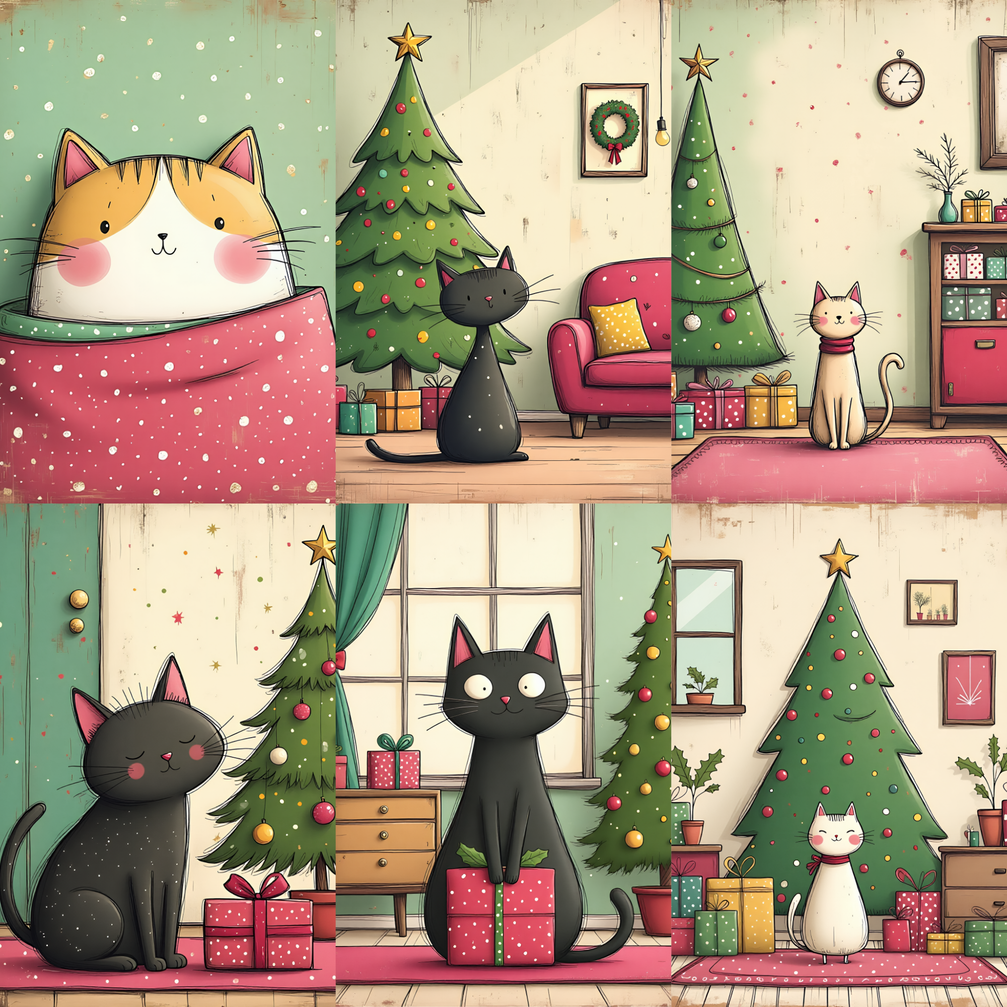 Cozy Retro Christmas Cat Digital Paper Pack | Holiday Backgrounds Cute Cat Junk Journal Digital Papers Collection | Christmas Cats