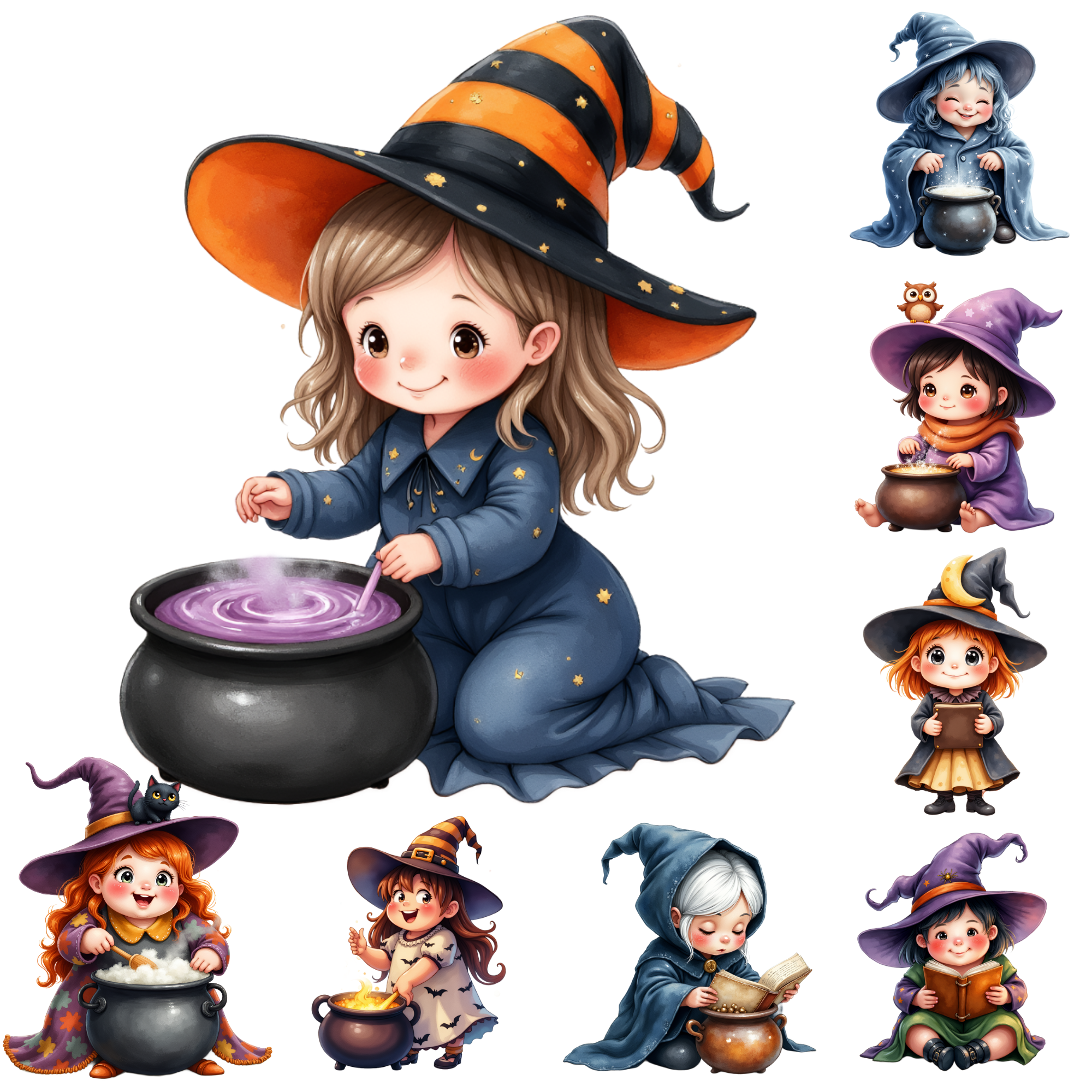 Free Cute Halloween Witches Clipart Set Free PNGs Free Spooky Kawaii Magic Designs Free Images