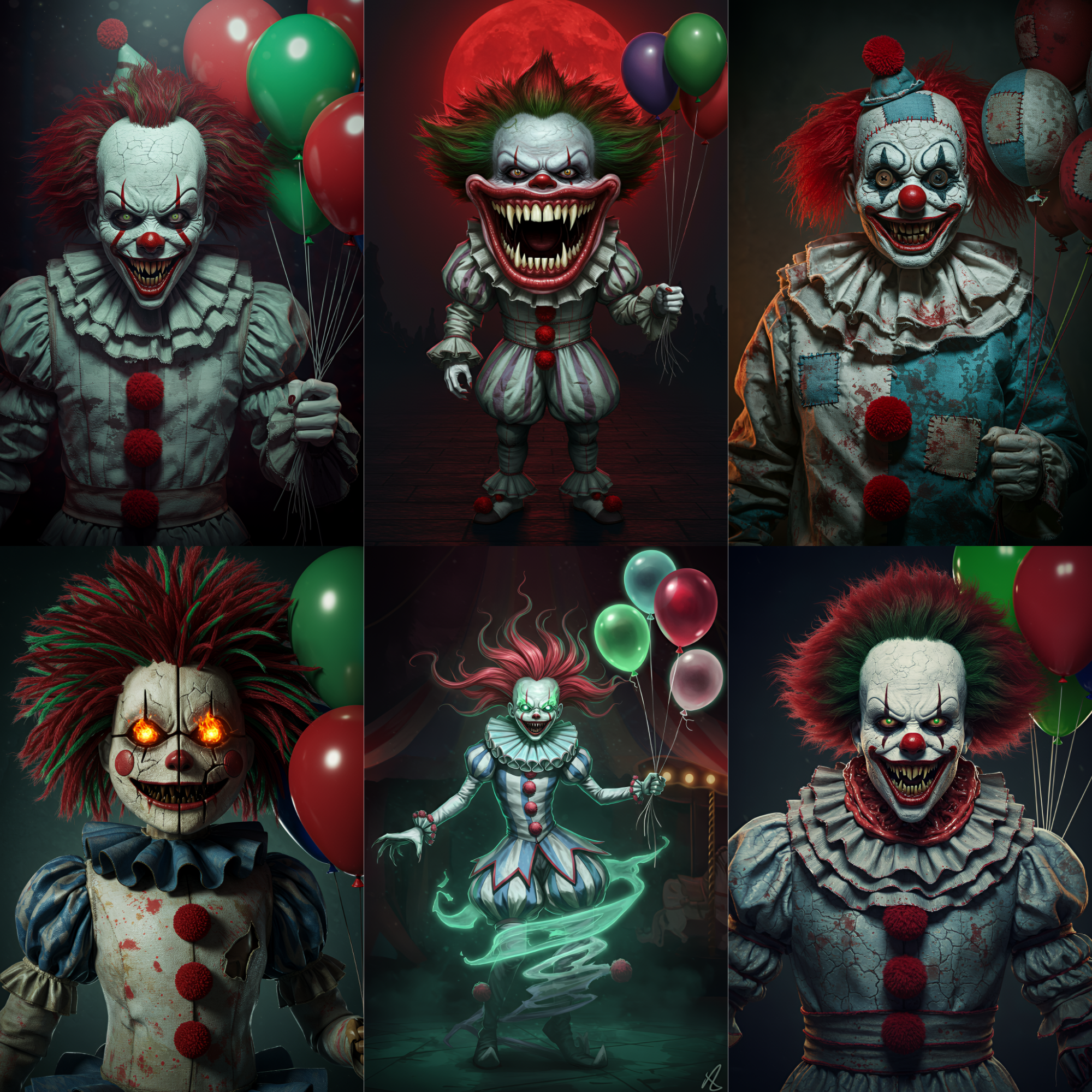 Diabolic Clowns Vol 1 | Scary Clown PNGs | Digital Horror Art Demonic Clowns, Horror Junk Journal Pages