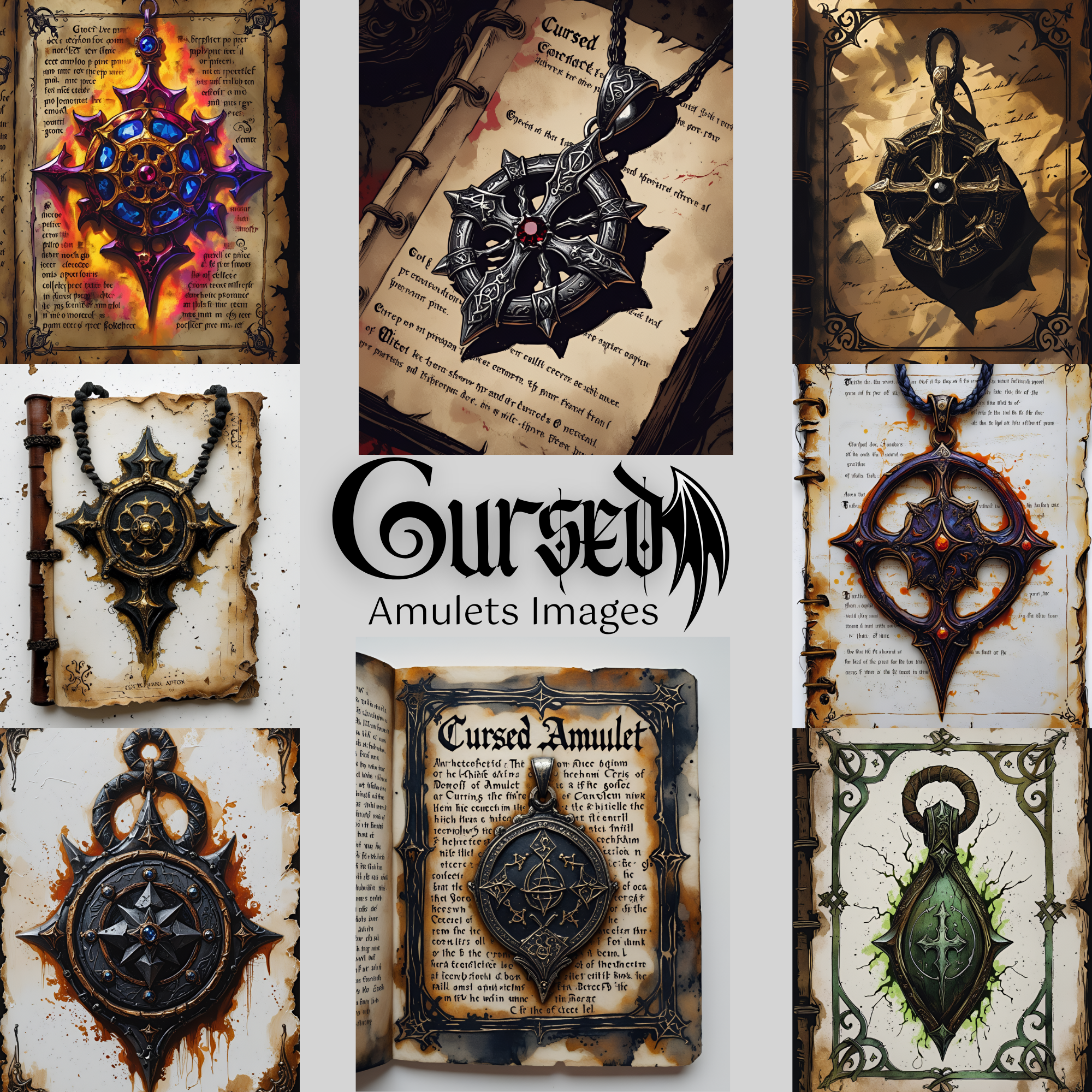 Cursed Relics & Ancient, Gothic Fantasy Amulet, Junk Journal images, journalpages, gothic images, amulets