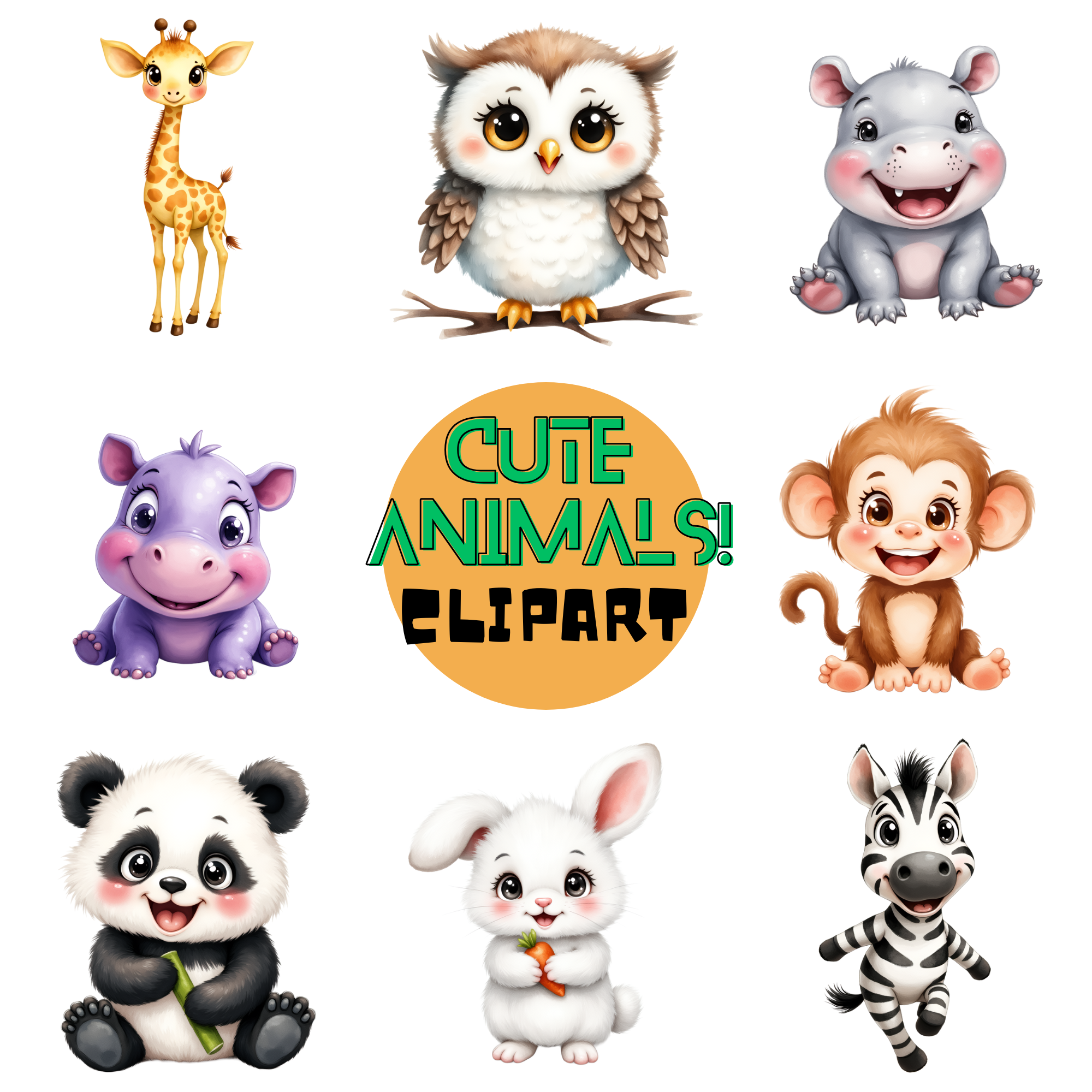 Cute Cartoon Animal Clipart Set, animals clipart