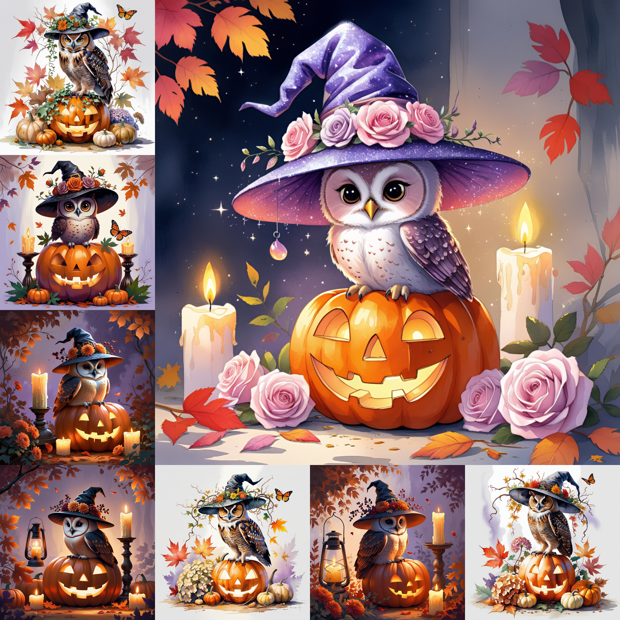 Witchy Owl Clipart Bundle, Halloween Owls on Pumpkins, High-Res PNG, Autumn Digital Art for Scrapbooking & Crafts